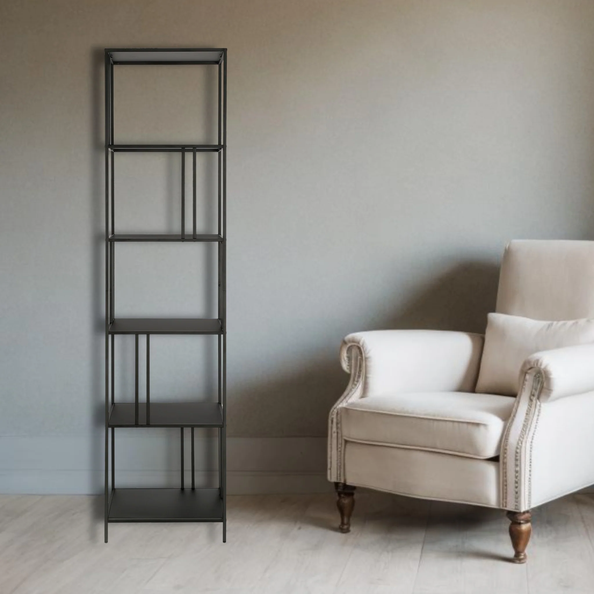 Black Metal Five Tier Etagere Bookcase By Homeroots - Image 4