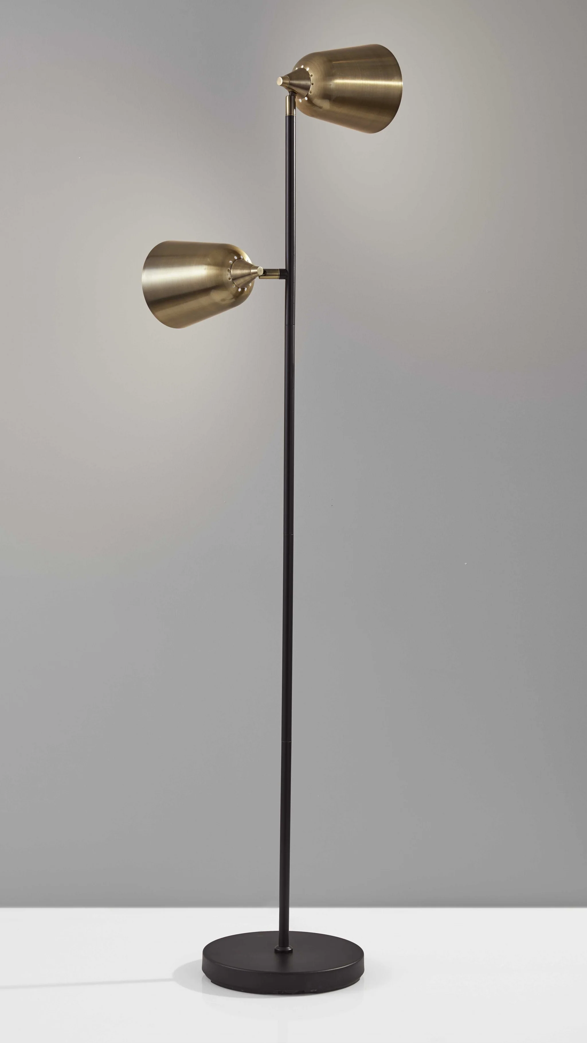 Black Metal Floor Lamp with Adjustable Antique Brass Shades By Homeroots - Image 2