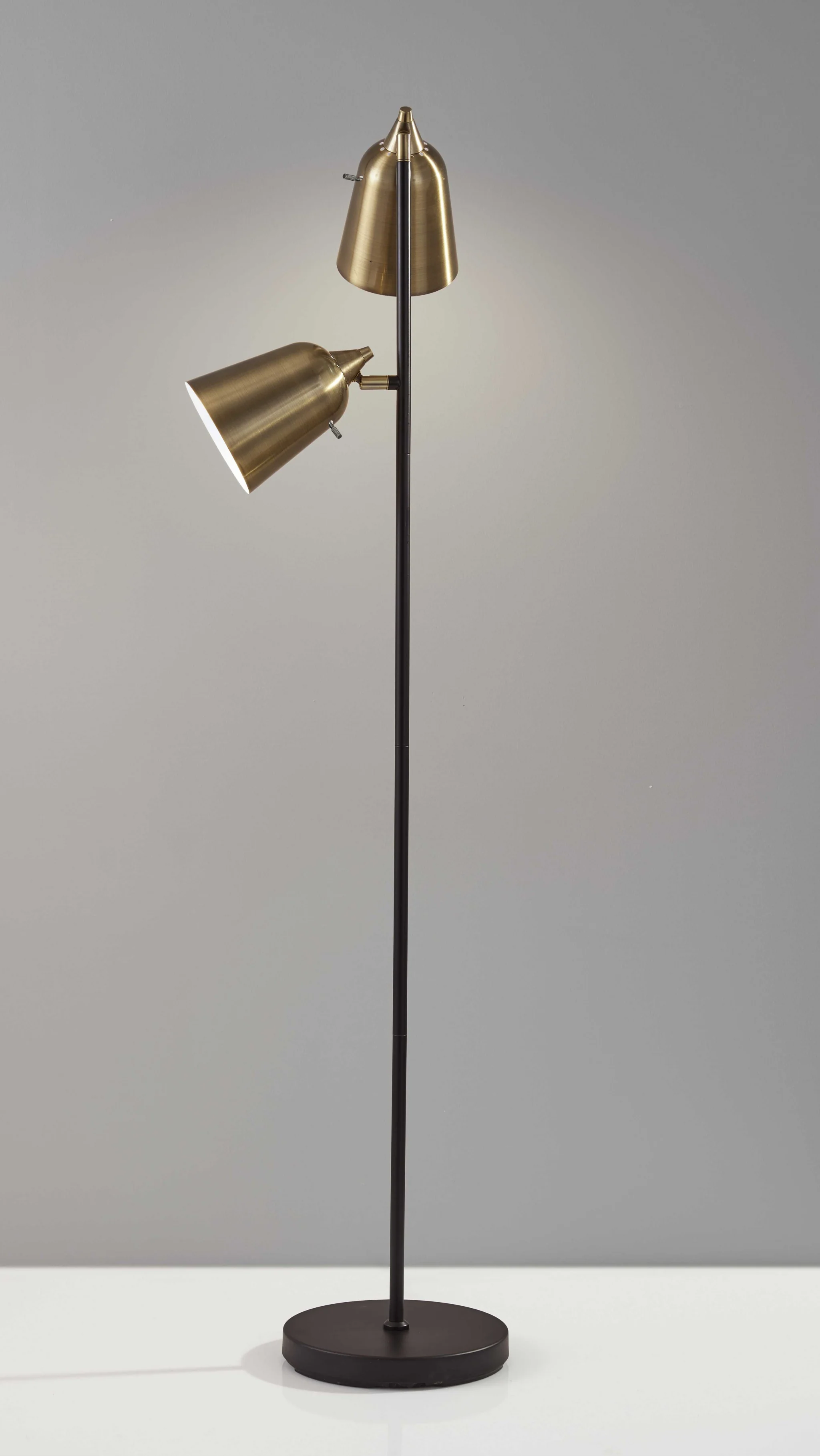 Black Metal Floor Lamp with Adjustable Antique Brass Shades By Homeroots - Image 3