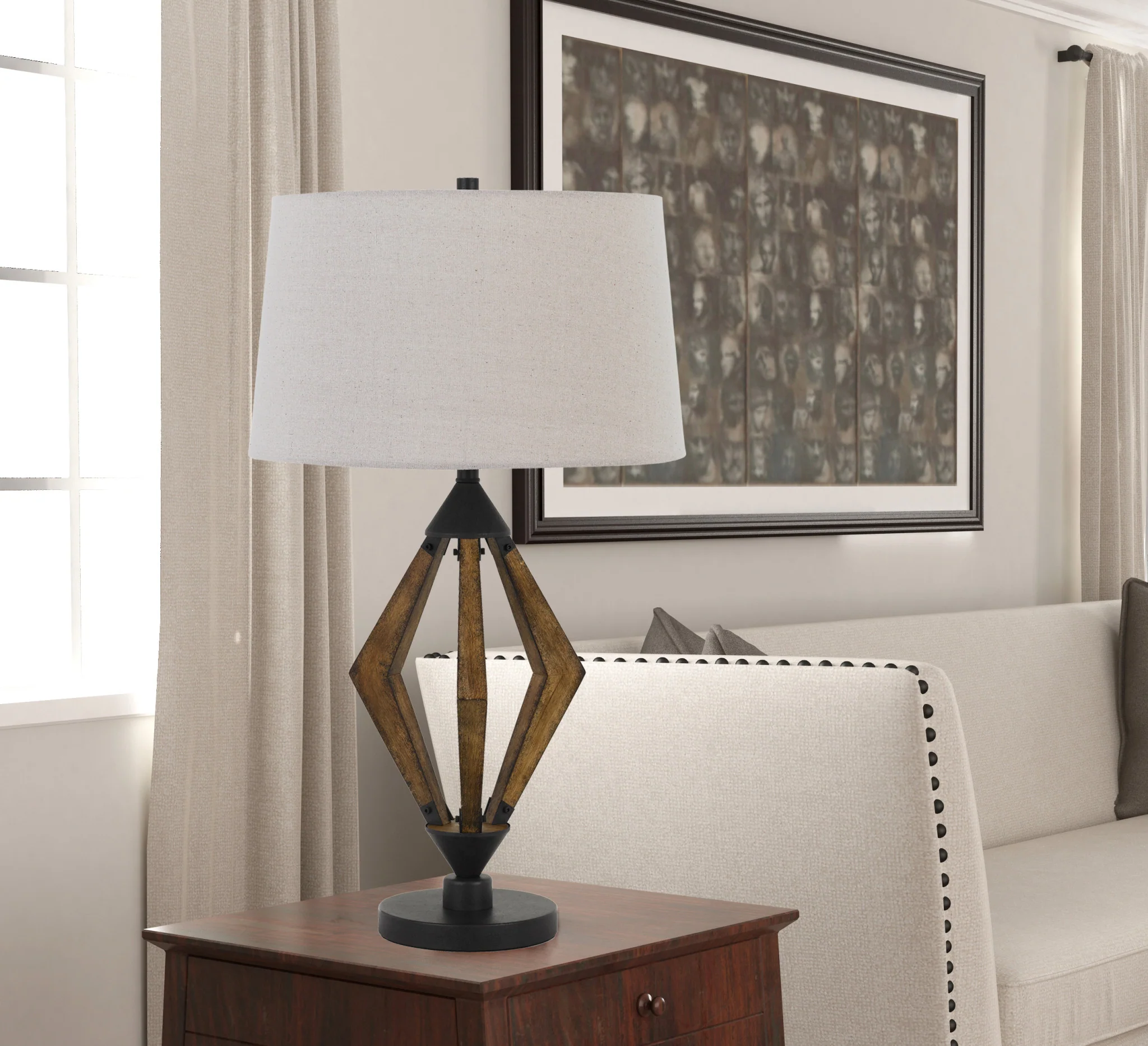 Black Metal Lantern Table Lamp With Gray Empire Shade By Homeroots - Image 3