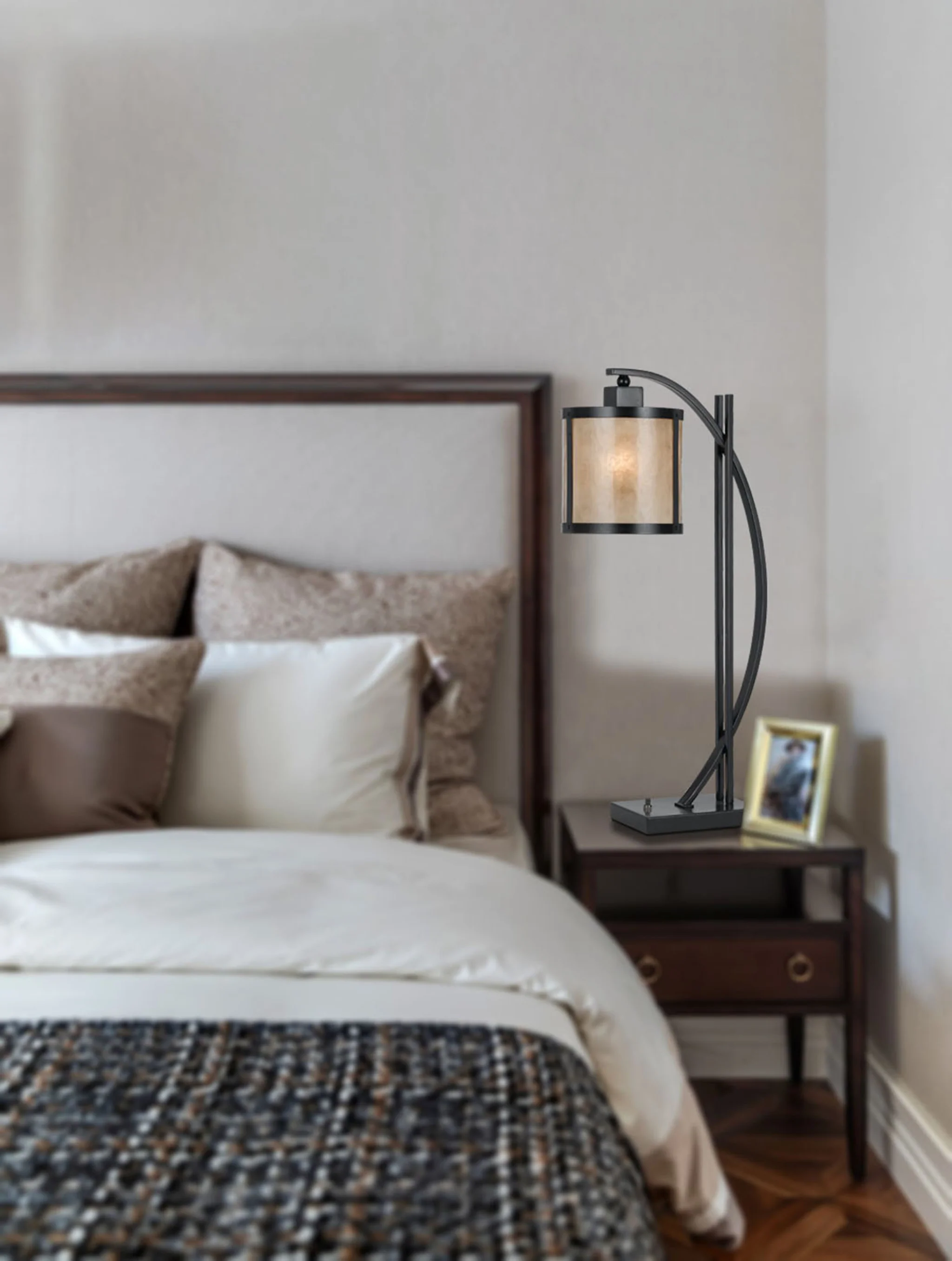 Black Metal Lantern Table Lamp With White Drum Shade By Homeroots - Image 2