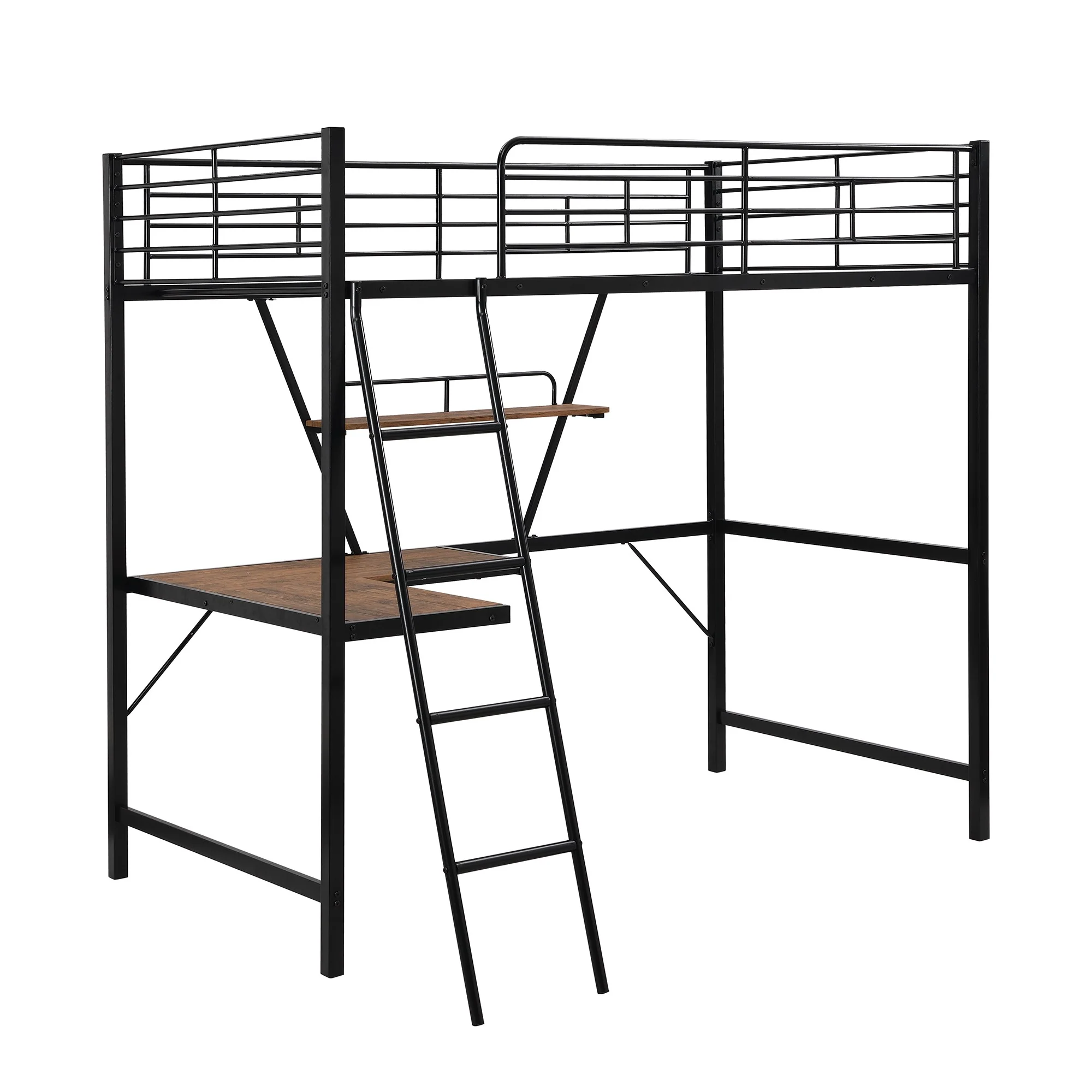 Black Metal Loft Bed With L Shaped Desk And Shelf By Homeroots - Image 5