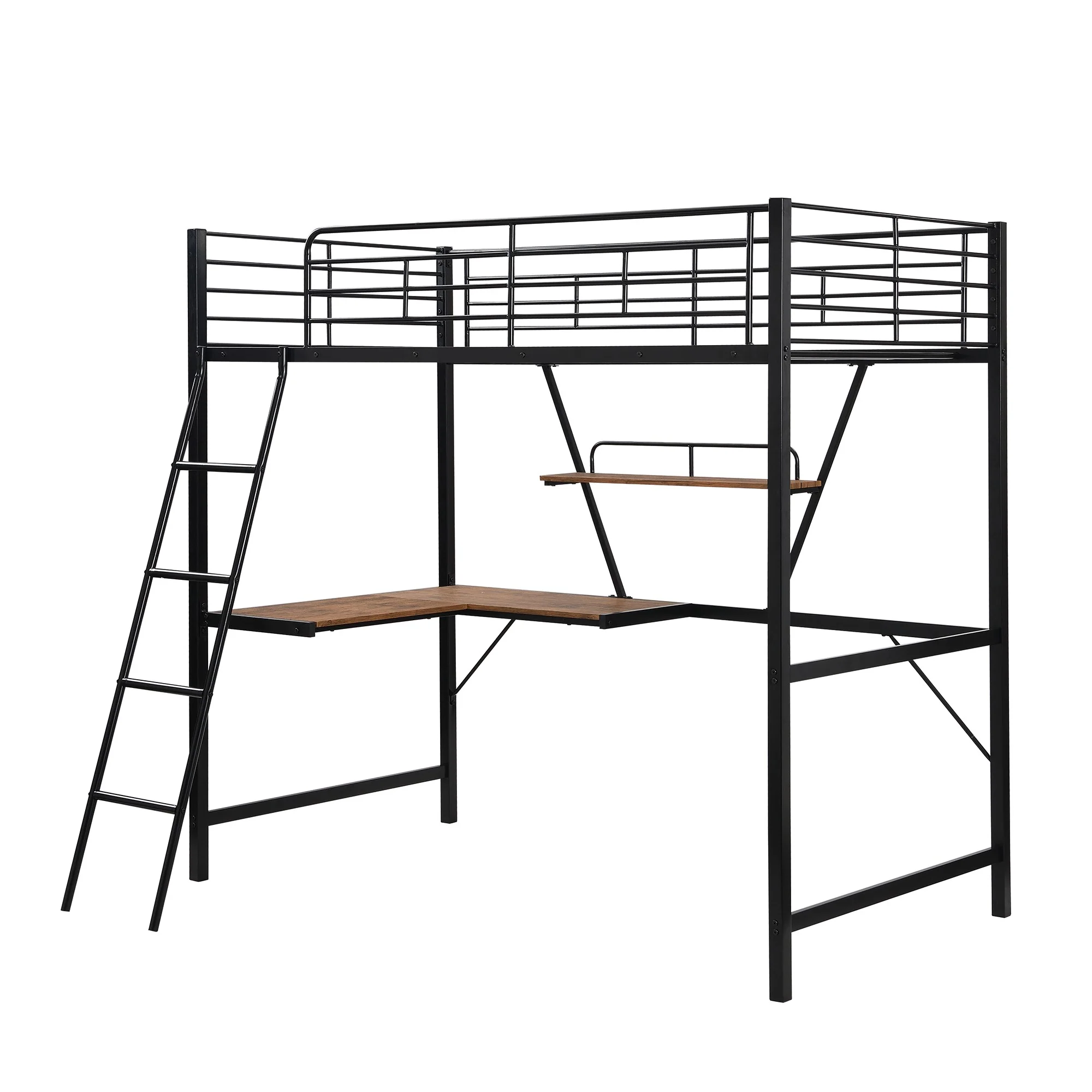 Black Metal Loft Bed With L Shaped Desk And Shelf By Homeroots - Image 6