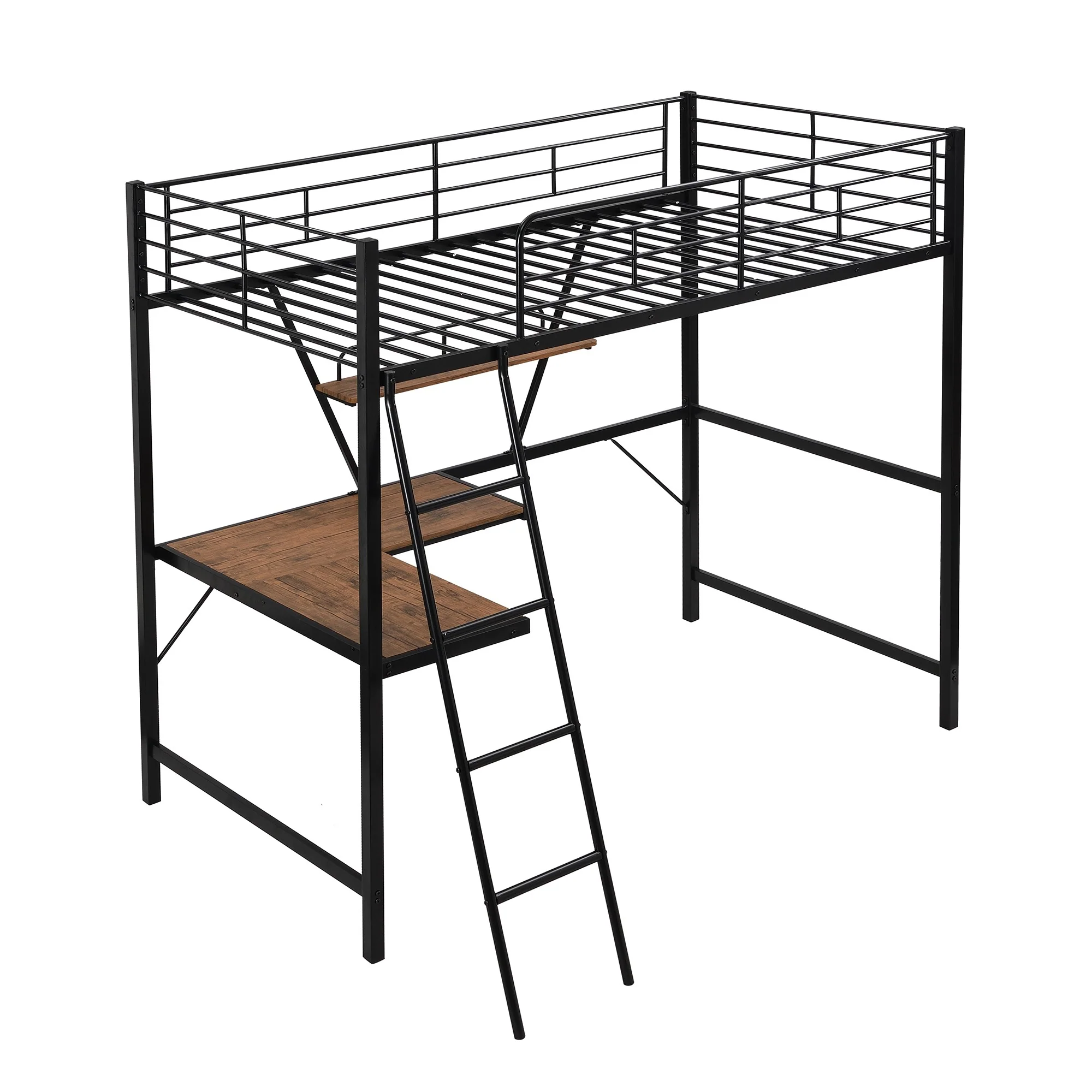 Black Metal Loft Bed With L Shaped Desk And Shelf By Homeroots - Image 7