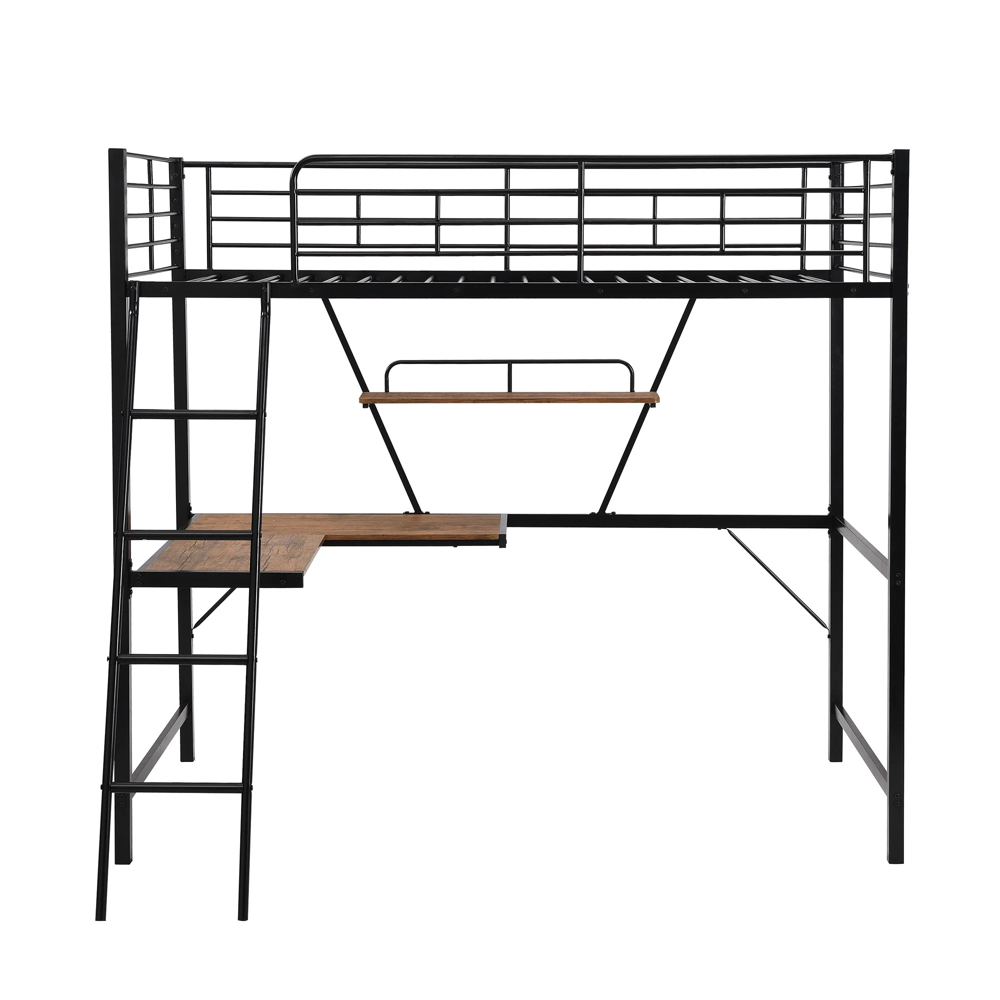 Black Metal Loft Bed With L Shaped Desk And Shelf By Homeroots - Image 8