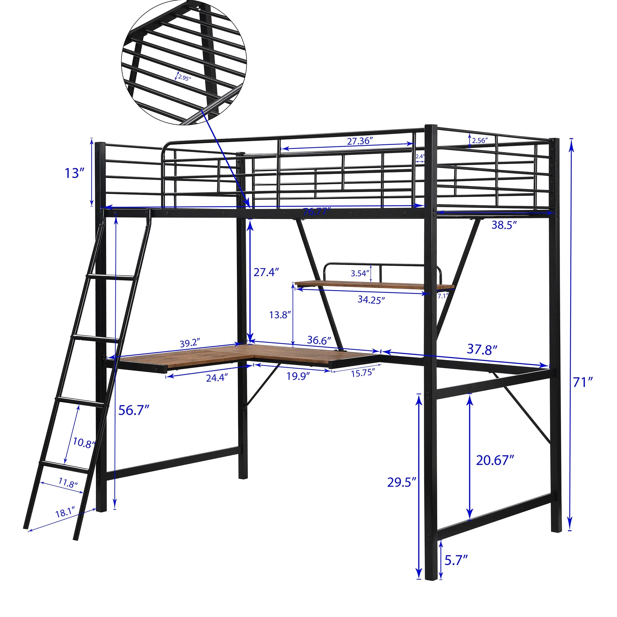 Black Metal Loft Bed With L Shaped Desk And Shelf By Homeroots - Image 9
