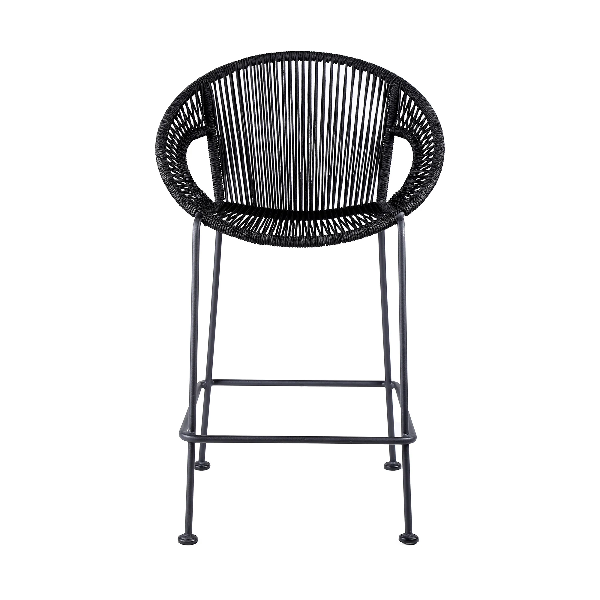 Black Metal Low back Outdoor Counter Height Bar chair with Footrest By Homeroots - Image 2