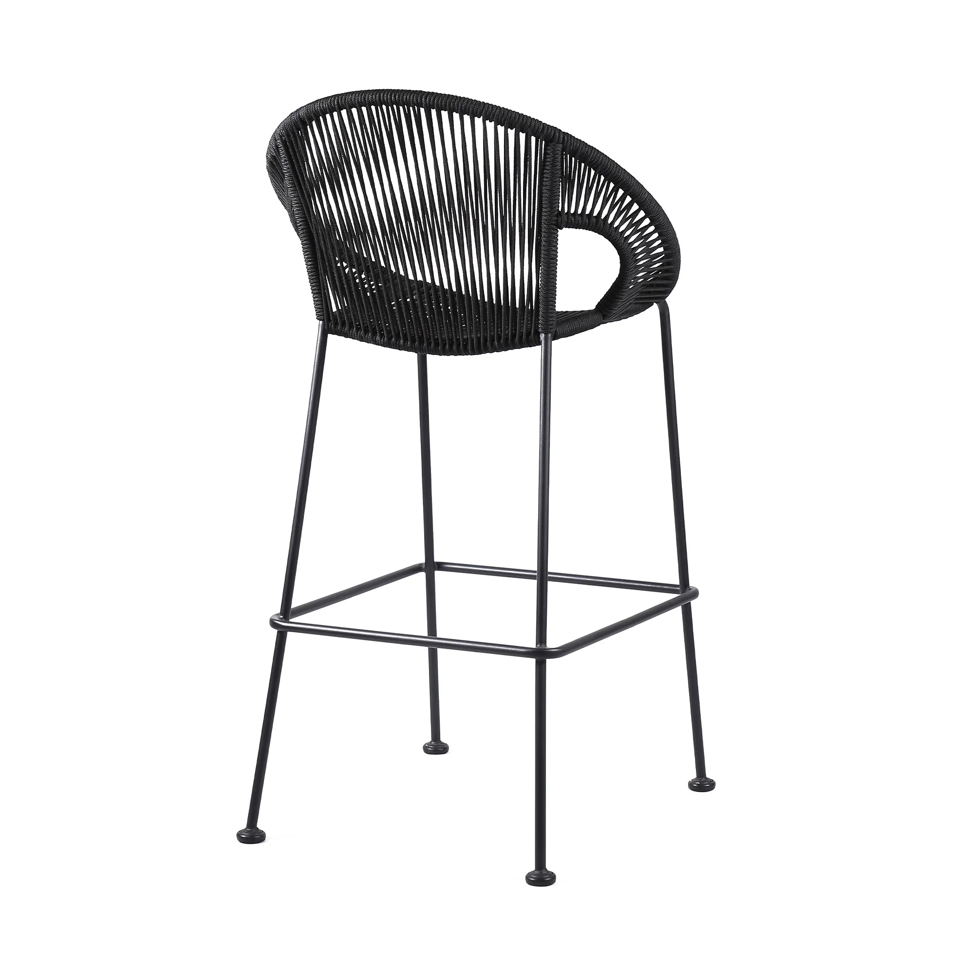 Black Metal Low back Outdoor Counter Height Bar chair with Footrest By Homeroots - Image 3