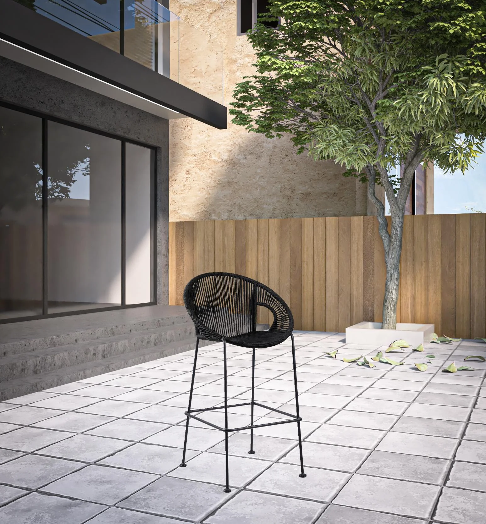 Black Metal Low back Outdoor Counter Height Bar chair with Footrest By Homeroots - Image 4