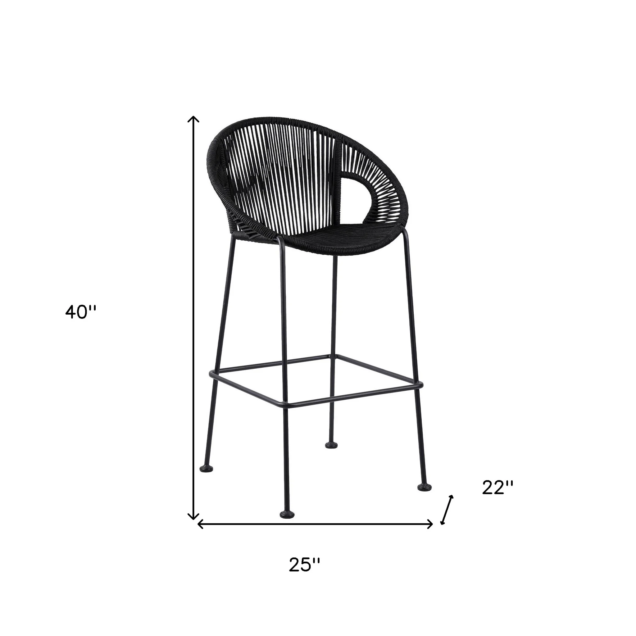 Black Metal Low back Outdoor Counter Height Bar chair with Footrest By Homeroots - Image 6