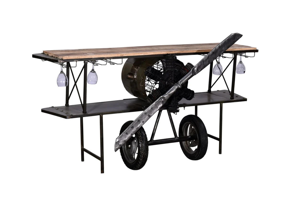 Black Metal Mango Wood Aeroplane Bar Counter By Homeroots - Image 2