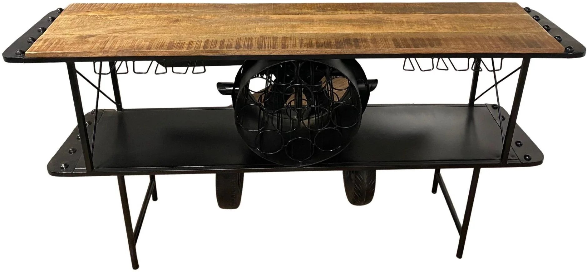 Black Metal Mango Wood Aeroplane Bar Counter By Homeroots - Image 3