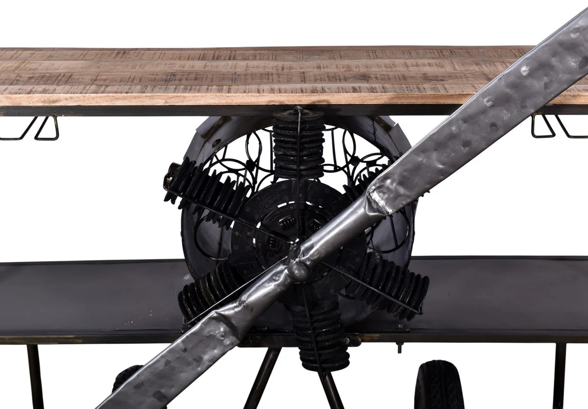 Black Metal Mango Wood Aeroplane Bar Counter By Homeroots - Image 4
