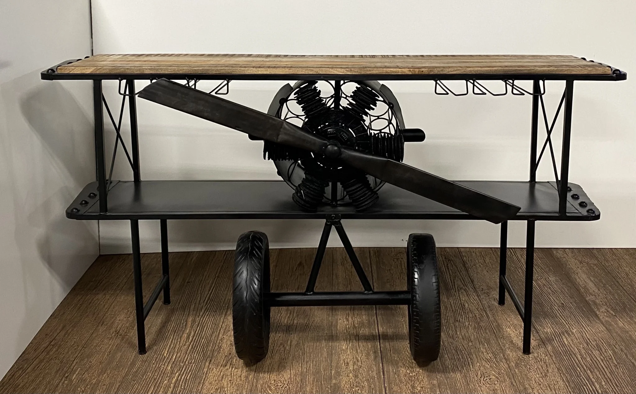 Black Metal Mango Wood Aeroplane Bar Counter By Homeroots - Image 5