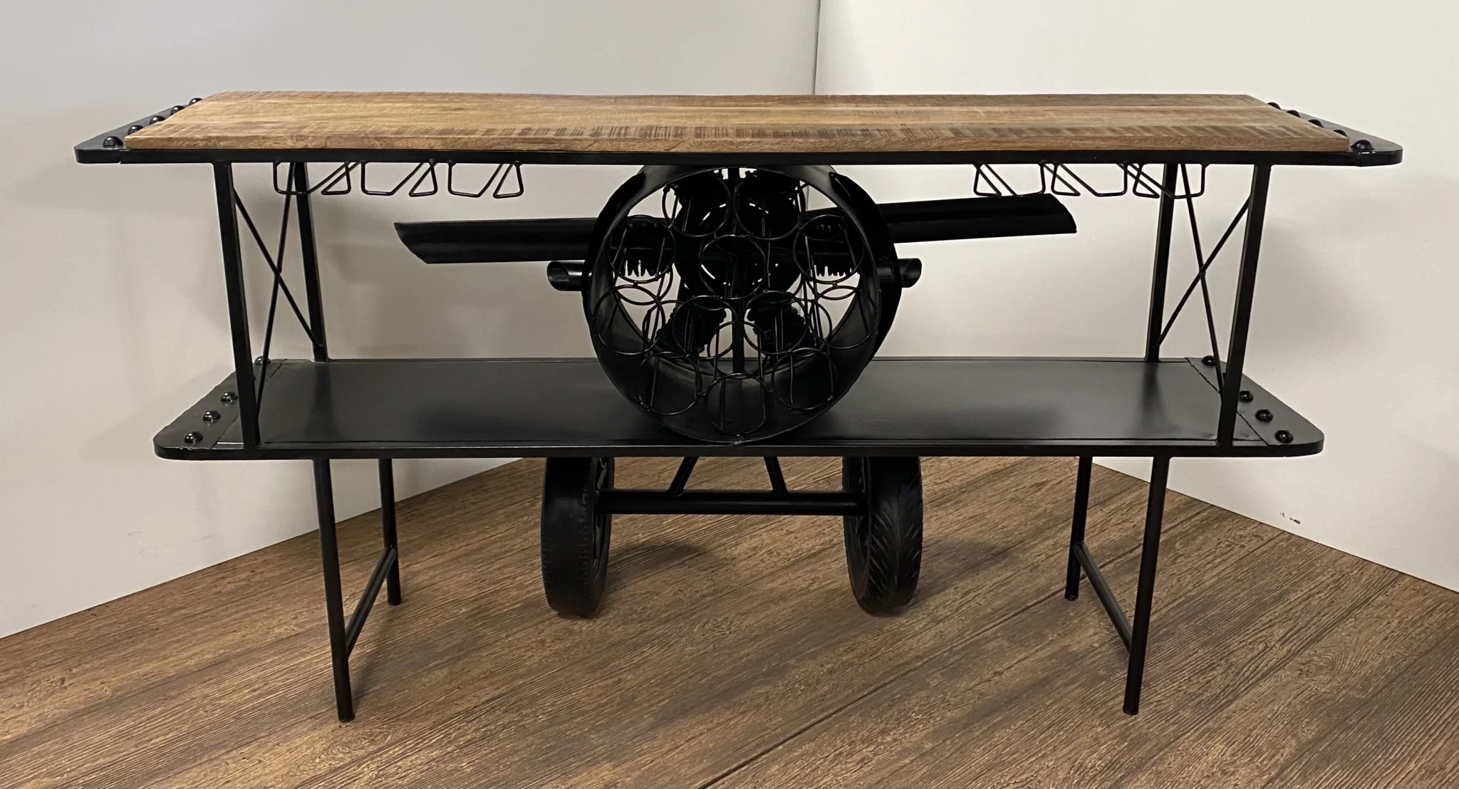 Black Metal Mango Wood Aeroplane Bar Counter By Homeroots - Image 6
