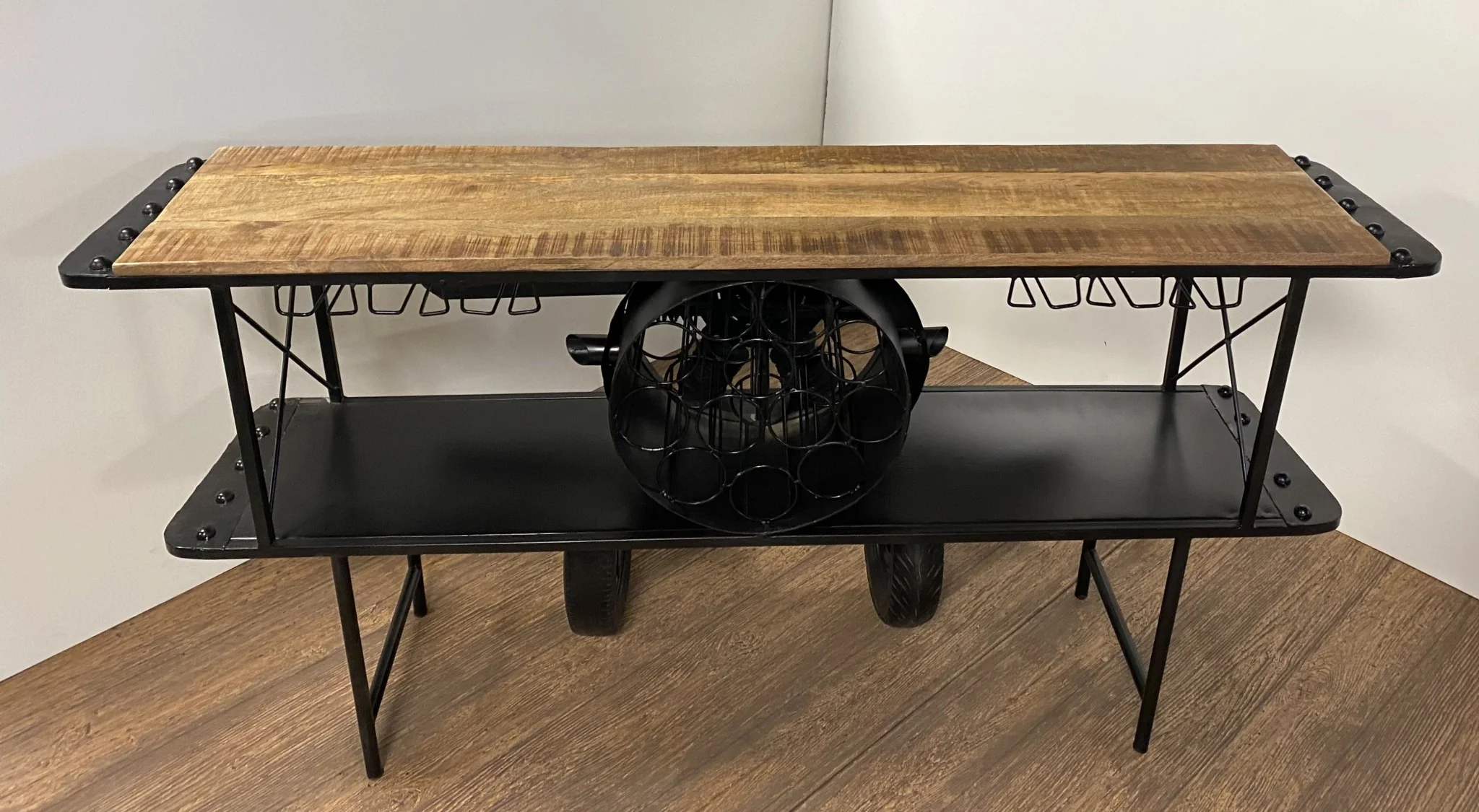Black Metal Mango Wood Aeroplane Bar Counter By Homeroots - Image 7