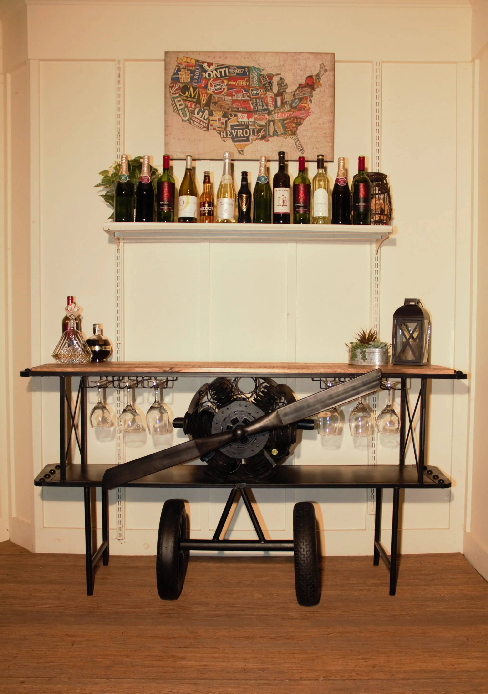 Black Metal Mango Wood Aeroplane Bar Counter By Homeroots - Image 8