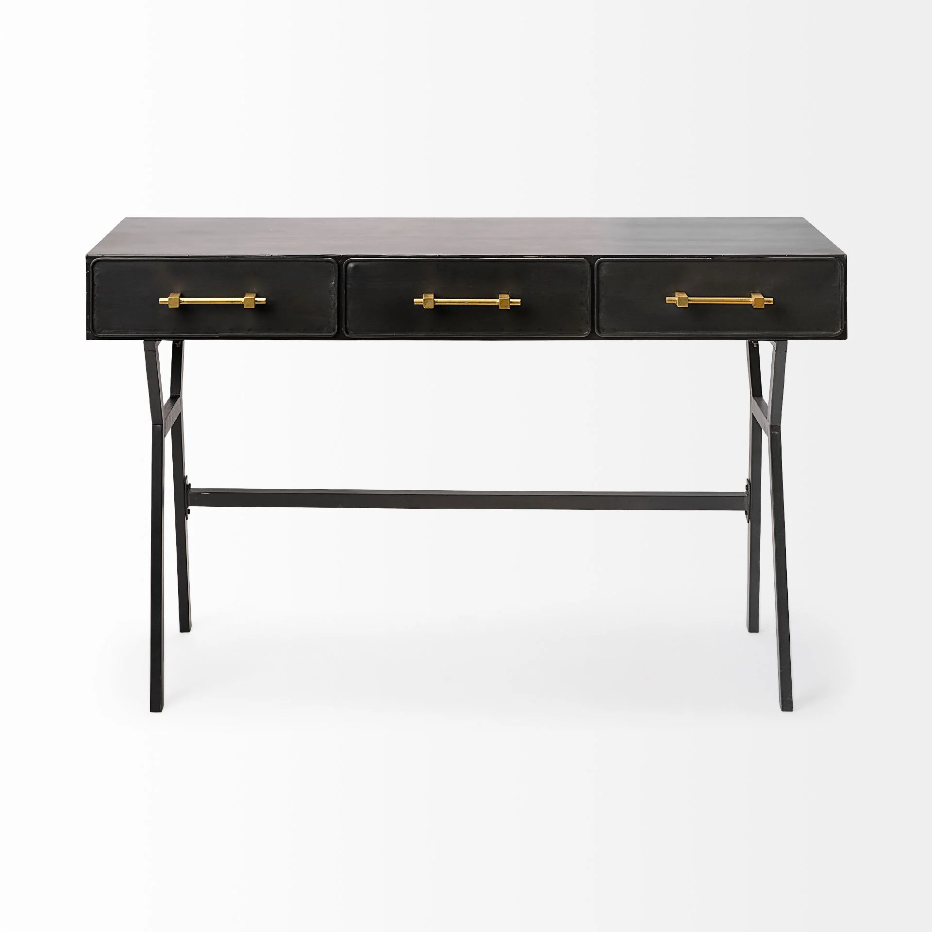 Black Metal Matte Finish Writing Desk With 3 Drawers By Homeroots - Image 2