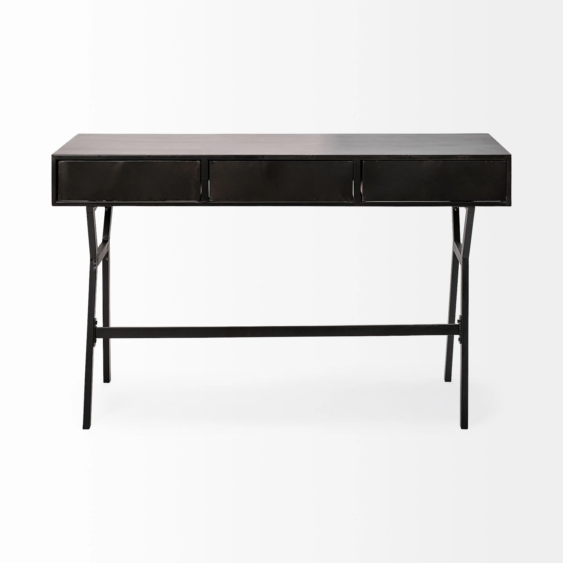 Black Metal Matte Finish Writing Desk With 3 Drawers By Homeroots - Image 4