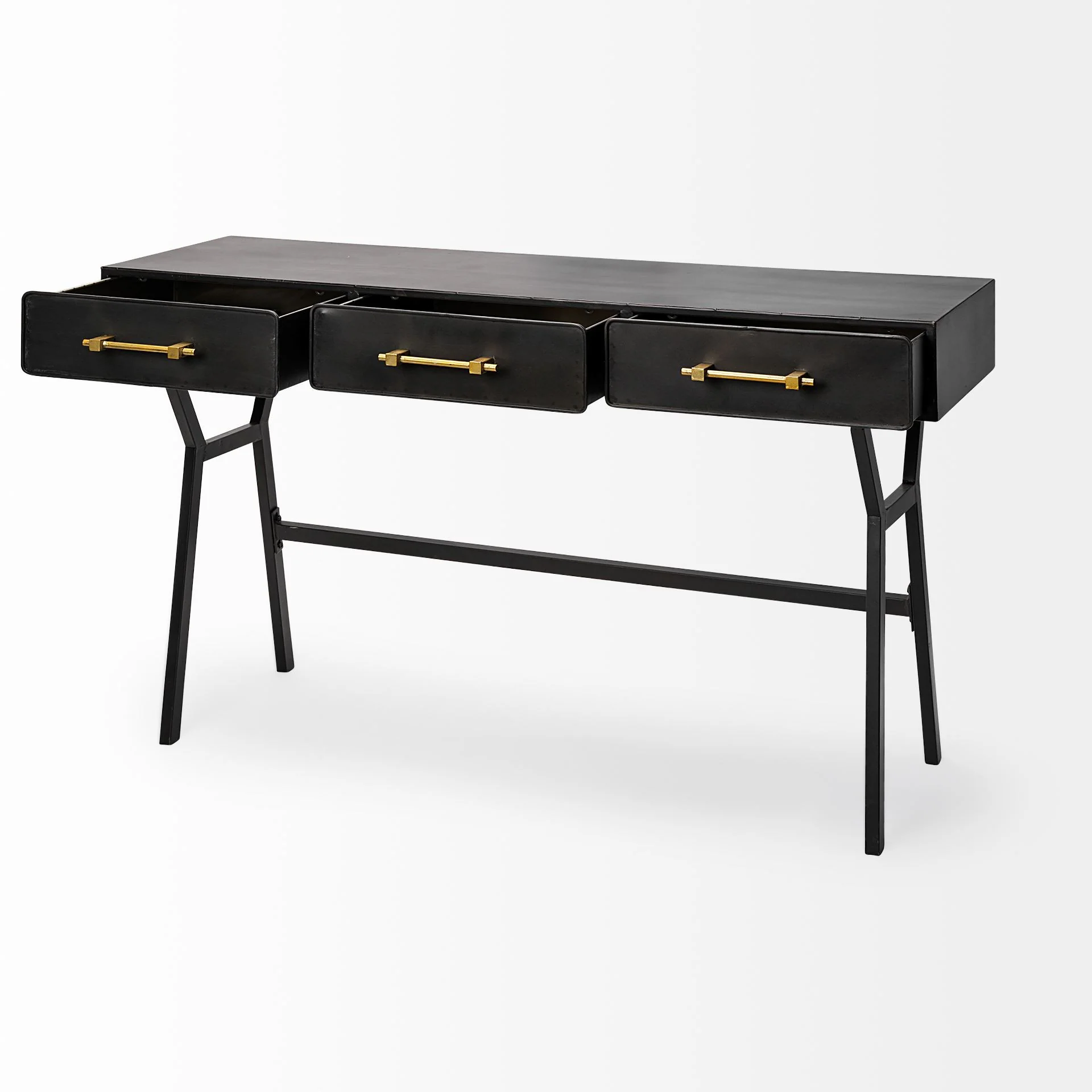 Black Metal Matte Finish Writing Desk With 3 Drawers By Homeroots - Image 5