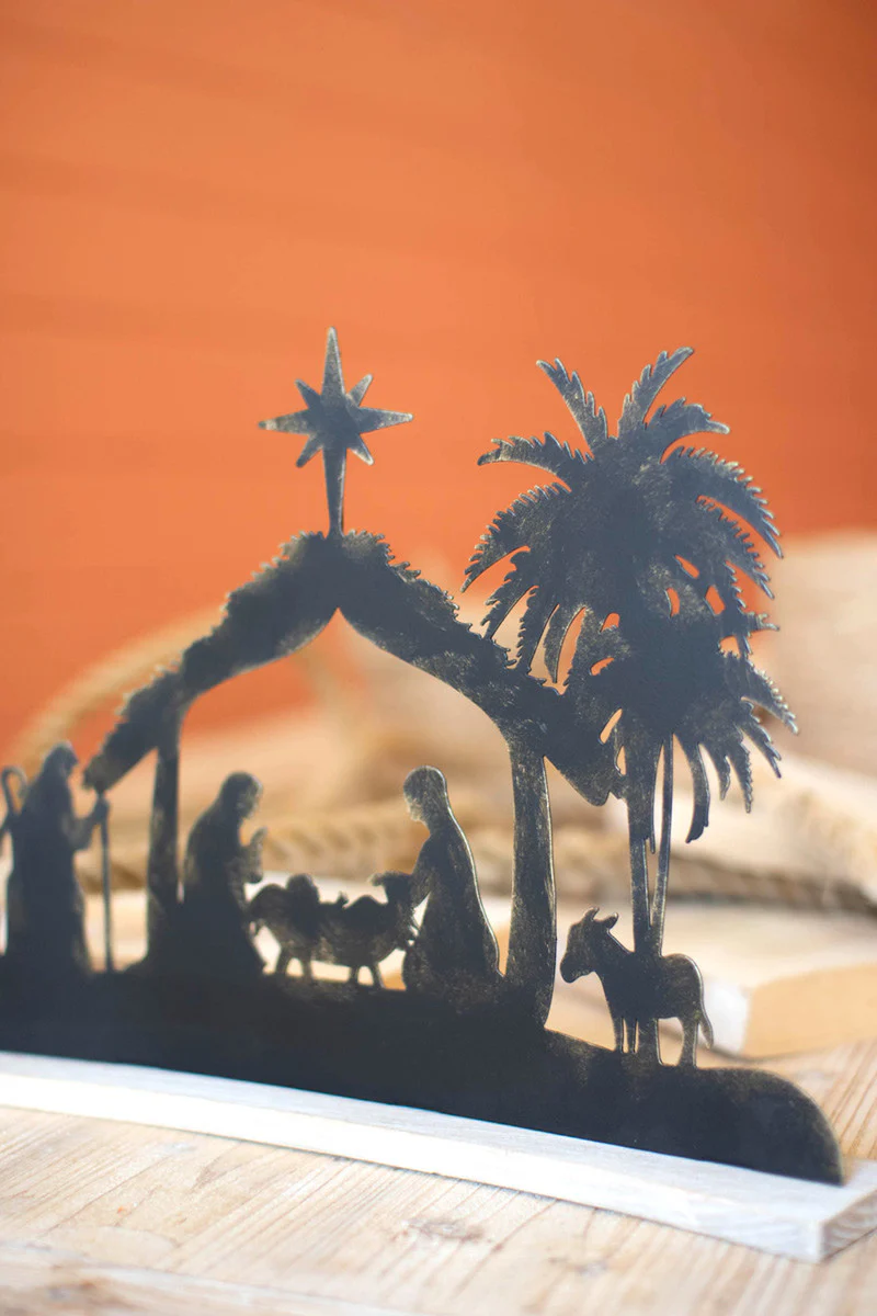 Black Metal Nativity On A Curved White Wood Base (Min 2) By Kalalou - Image 3