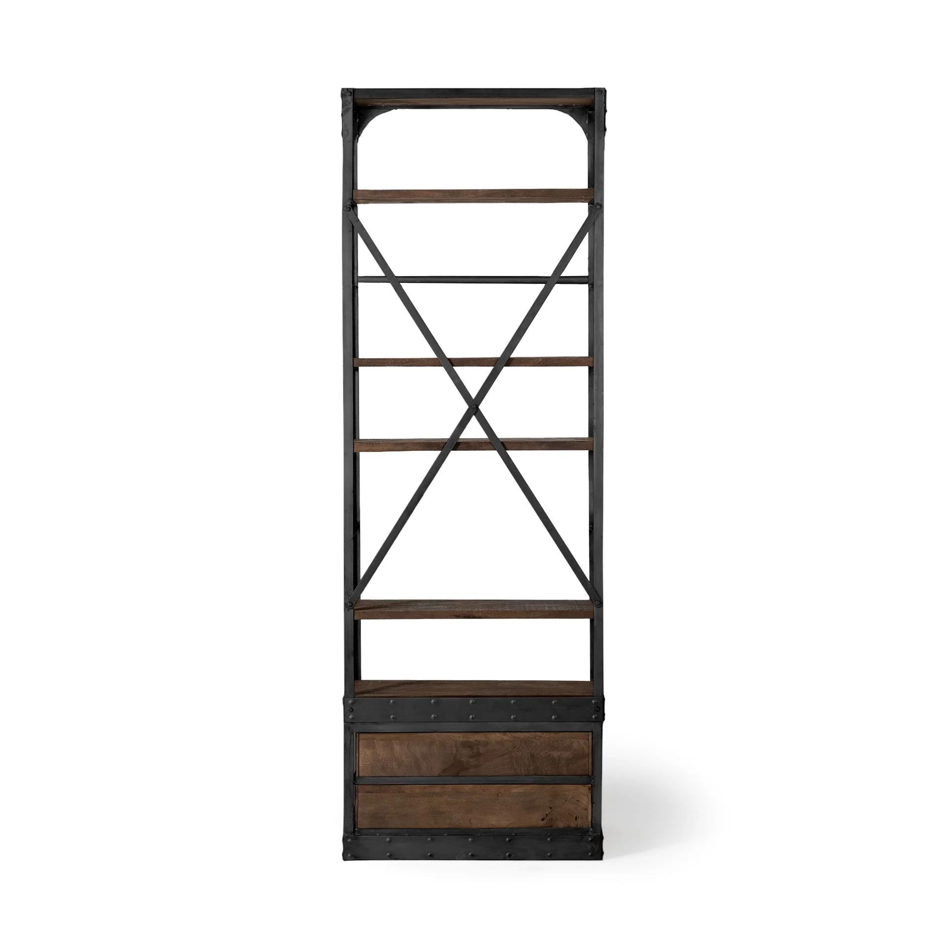 Black Metal Shelving Unit with Dark Brown Storage By Homeroots - Image 2