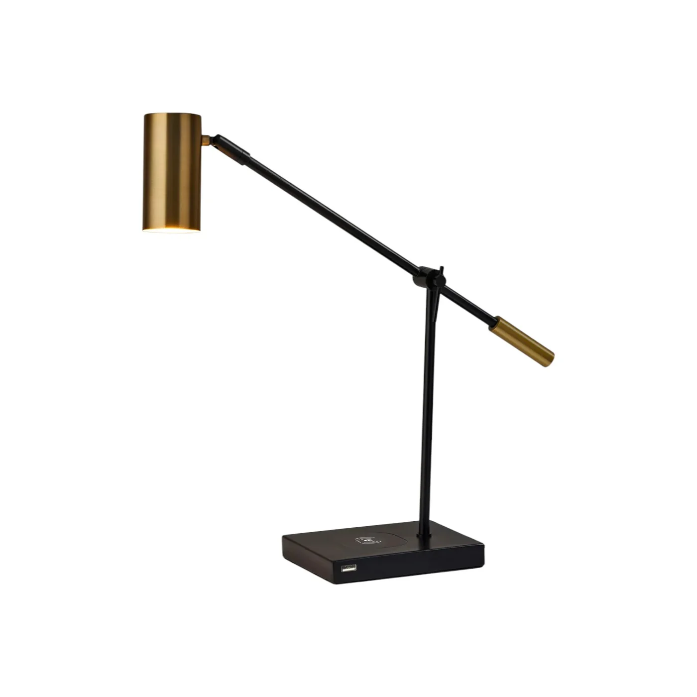 Black Metal Swing Arm LED Desk Lamp With USB And Antiqued Gold Cylinder Shade By Homeroots - Image 2
