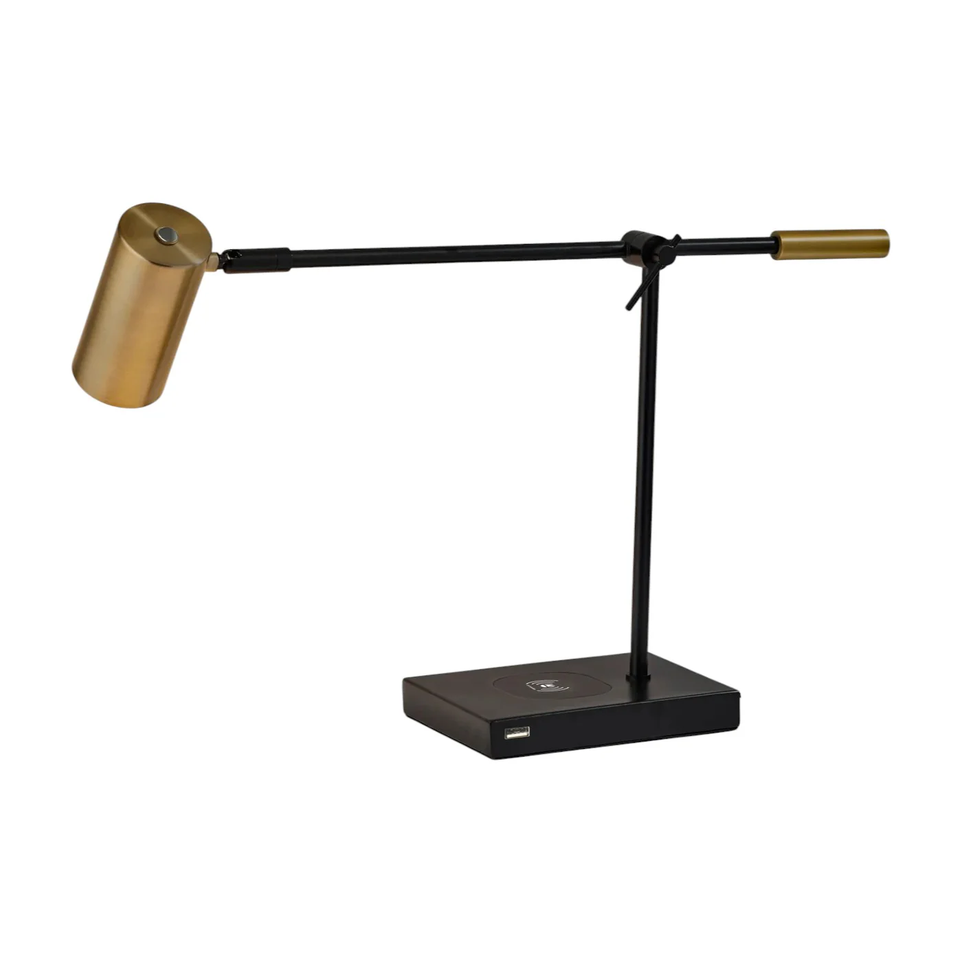 Black Metal Swing Arm LED Desk Lamp With USB And Antiqued Gold Cylinder Shade By Homeroots - Image 4