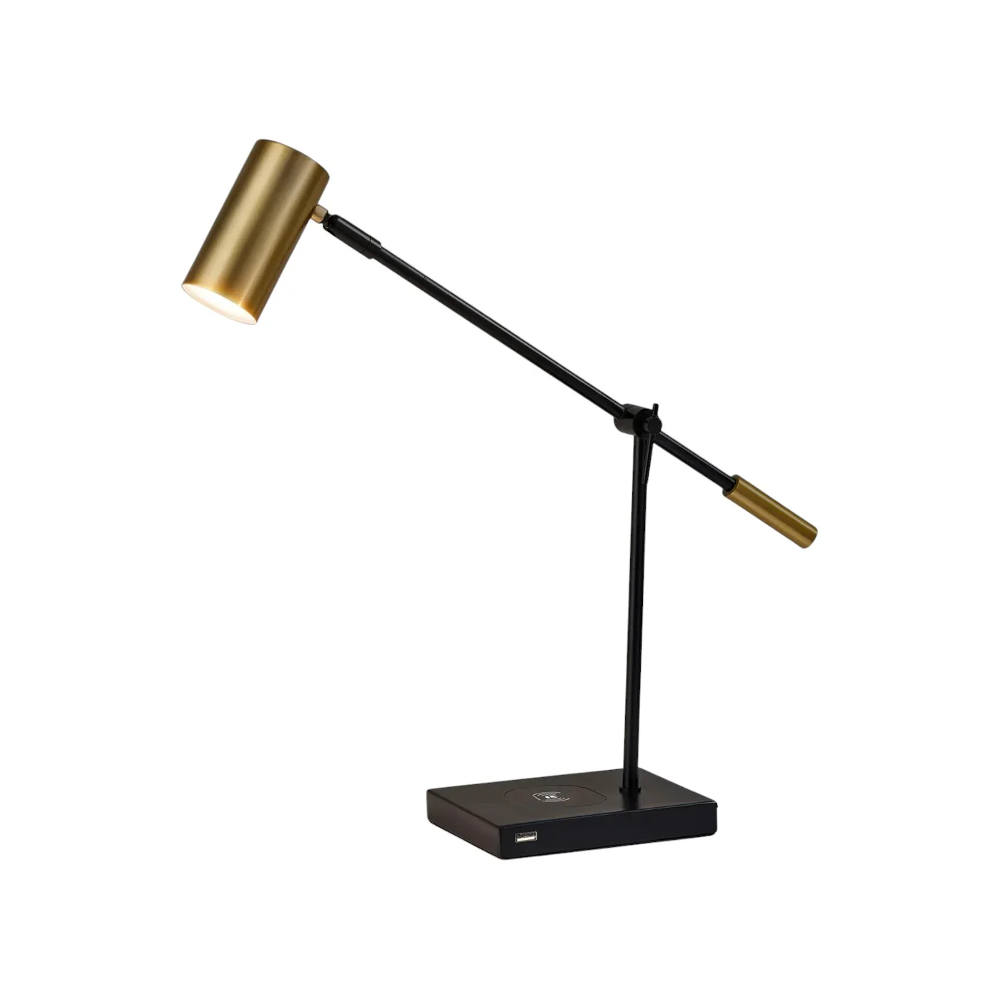 Black Metal Swing Arm LED Desk Lamp With USB And Antiqued Gold Cylinder Shade By Homeroots - Image 6