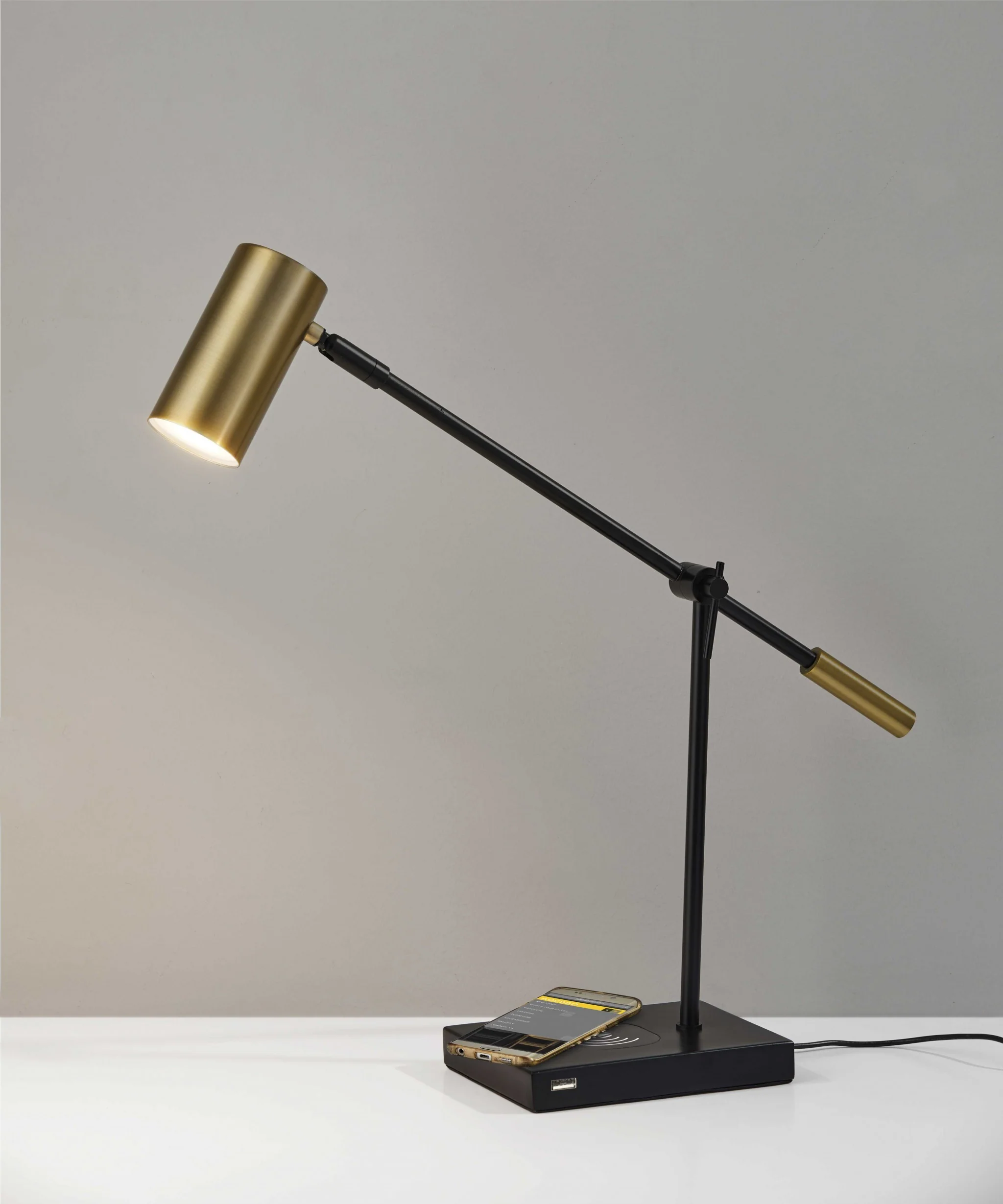 Black Metal Swing Arm LED Desk Lamp With USB And Antiqued Gold Cylinder Shade By Homeroots - Image 7
