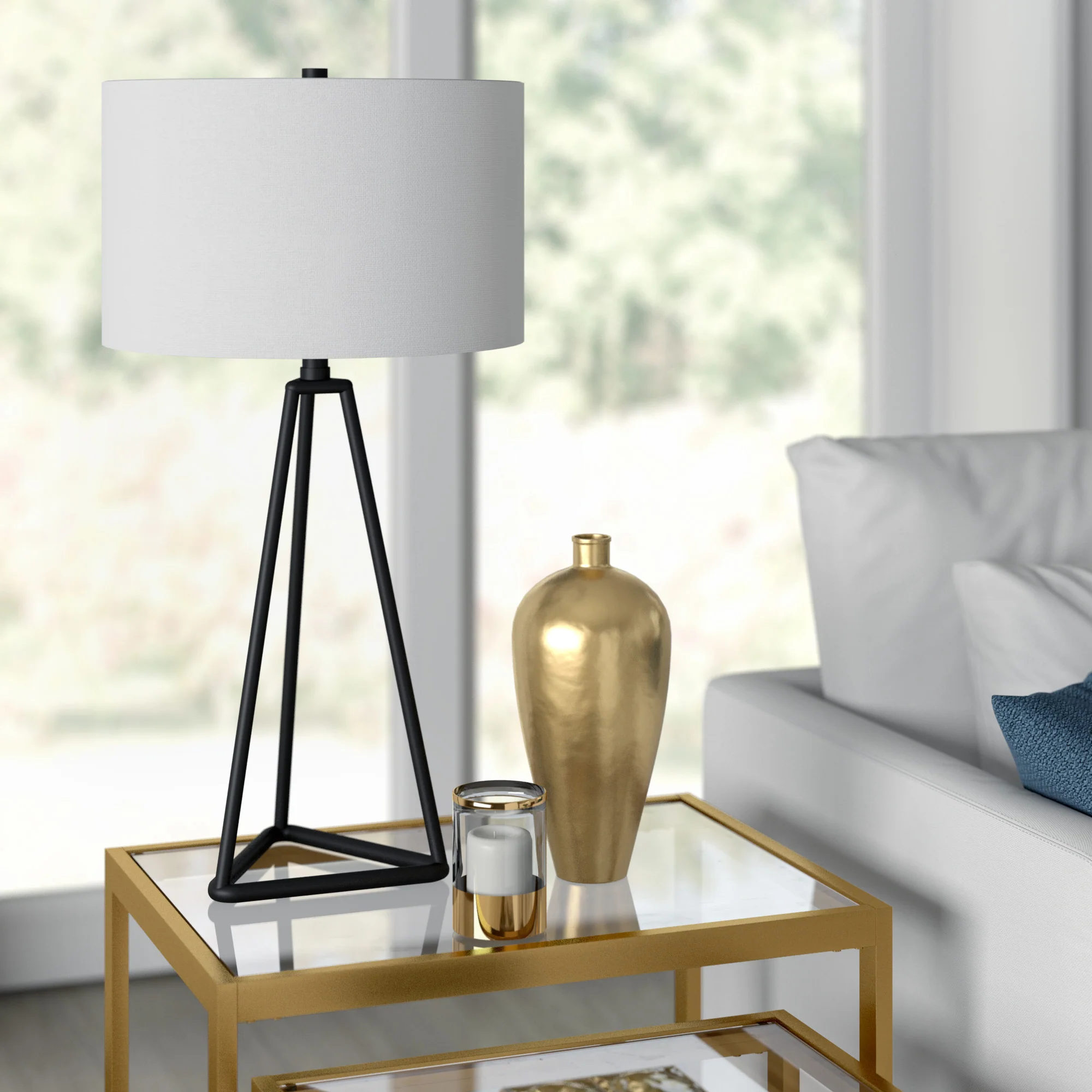 Black Metal Table Lamp With White Drum Shade By Homeroots - Image 3