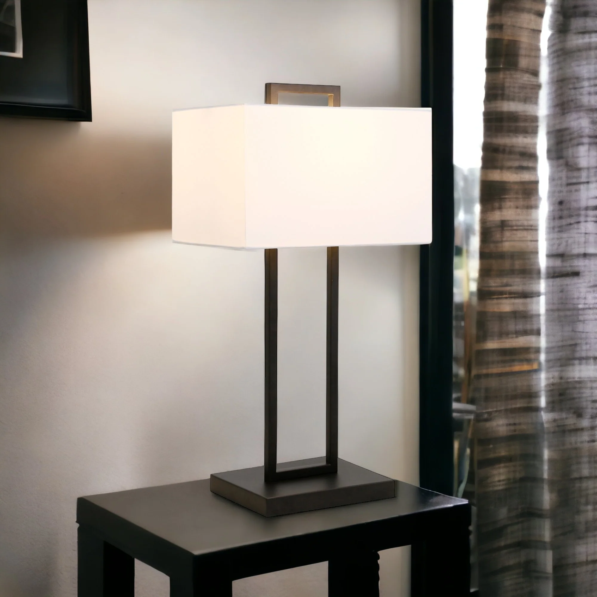 Black Metal Table Lamp With White Shade By Homeroots - Image 2