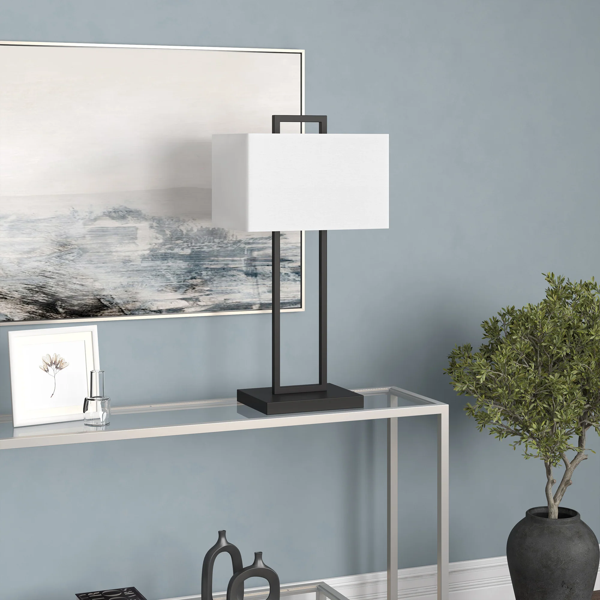 Black Metal Table Lamp With White Shade By Homeroots - Image 4