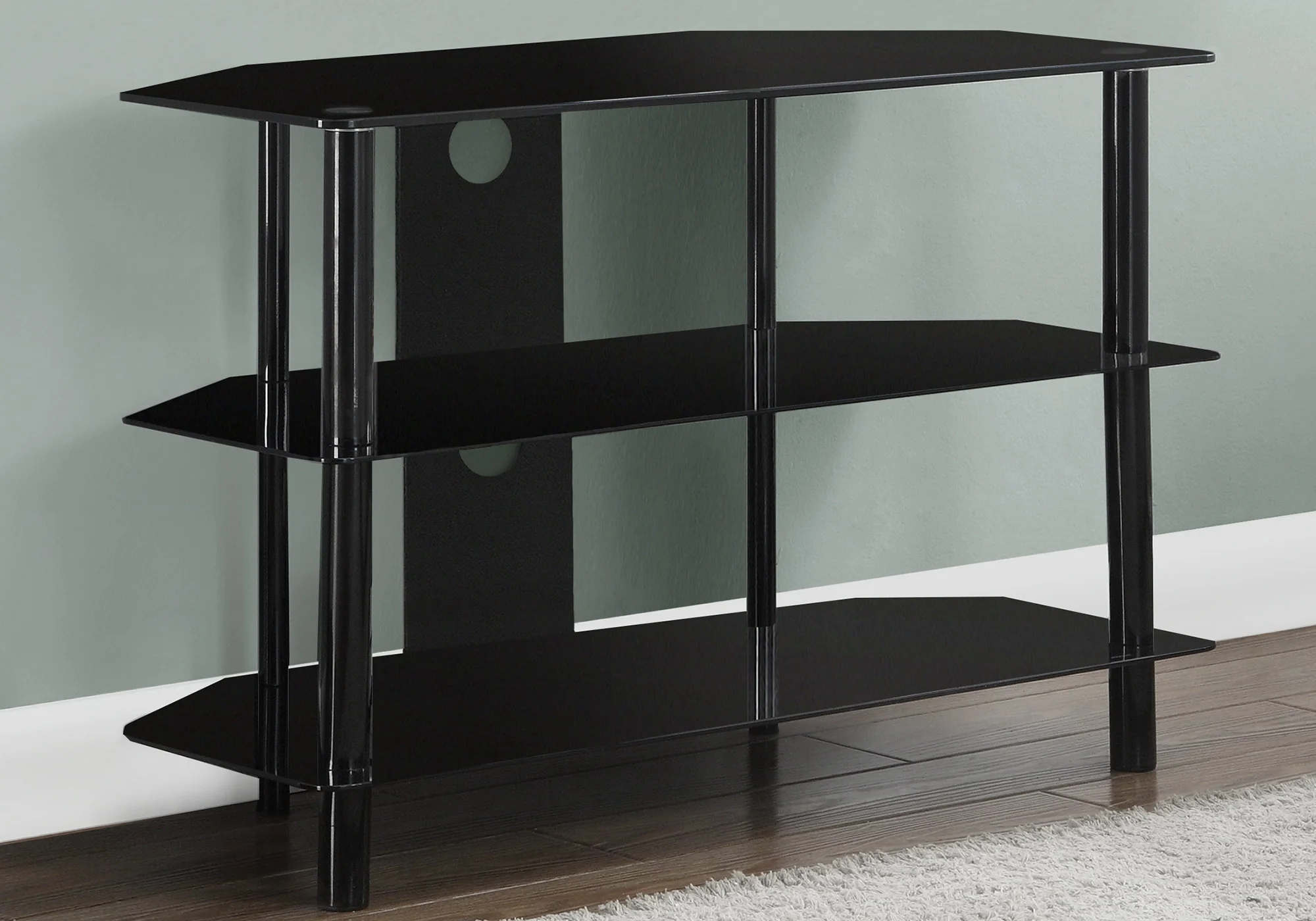Black Metal Tempered Glass TV Stand By Homeroots - Image 2