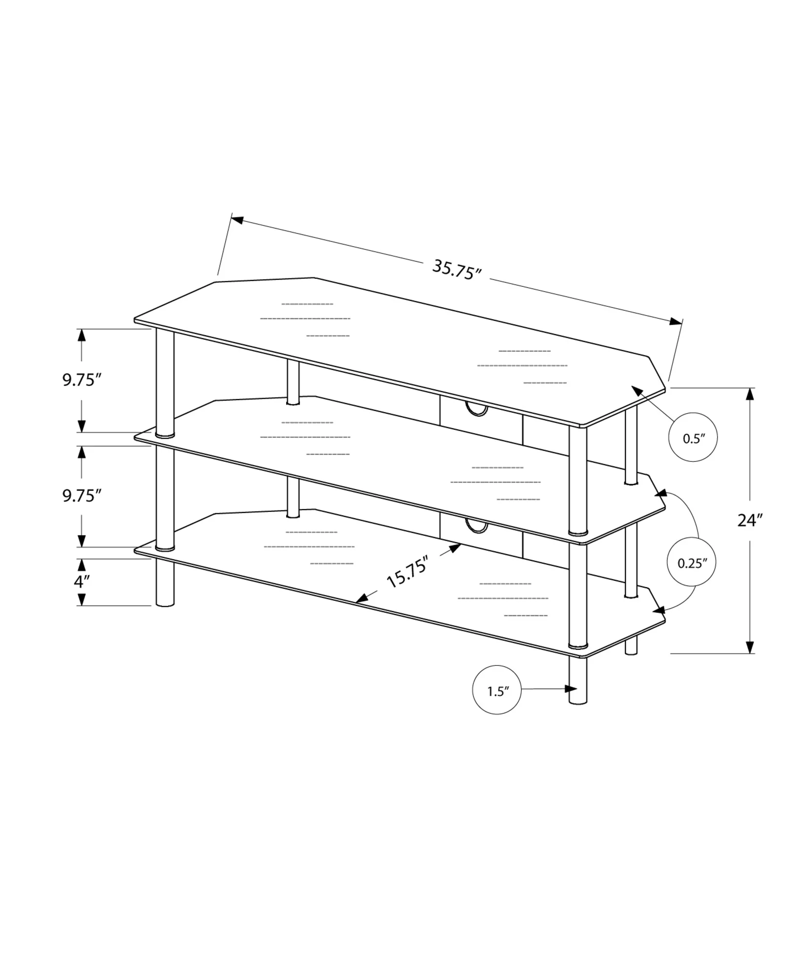 Black Metal Tempered Glass TV Stand By Homeroots - Image 3