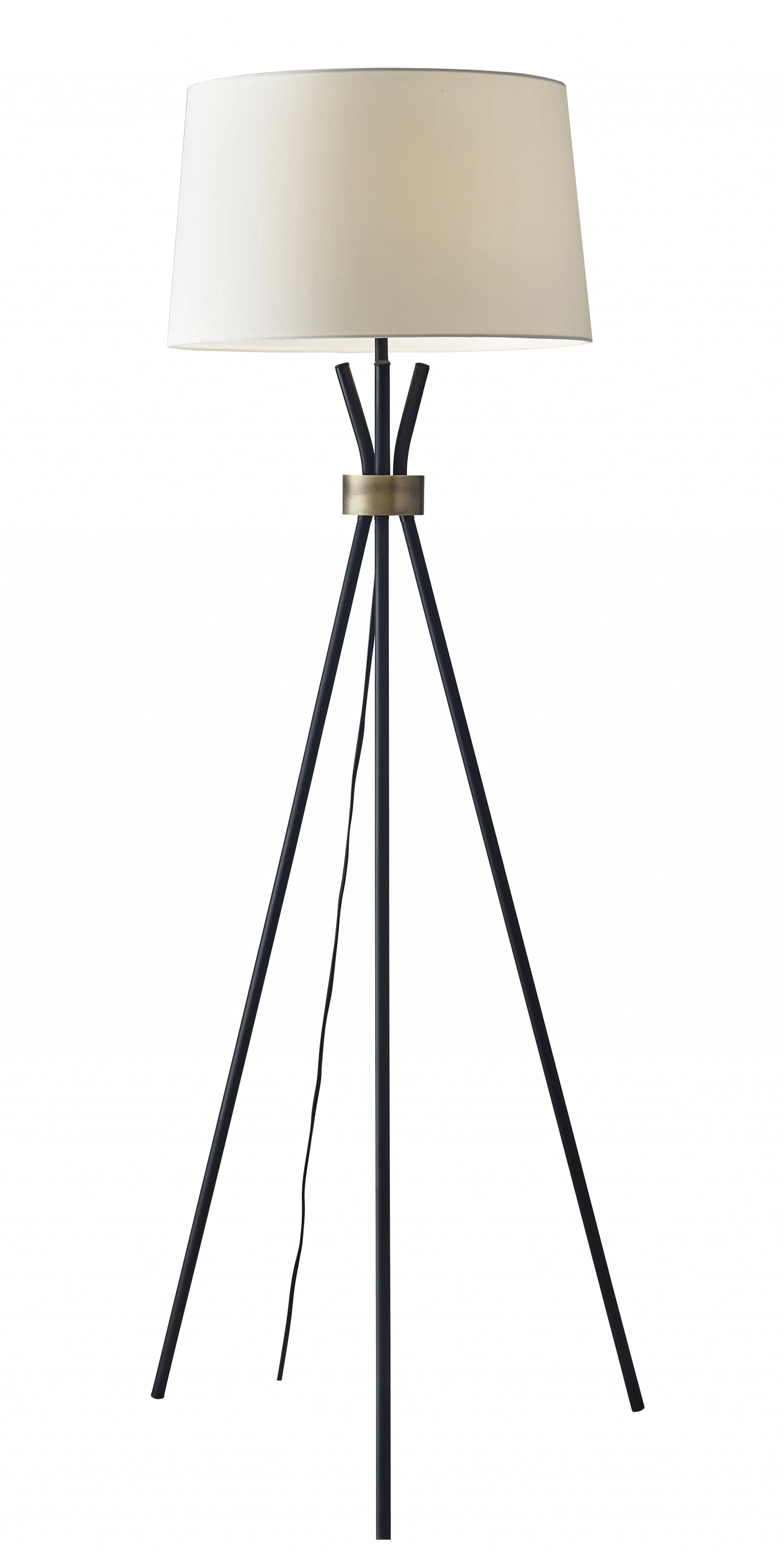 Black Metal Tripod Leg Floor Lamp with Antique Brass Accent By Homeroots - Image 2