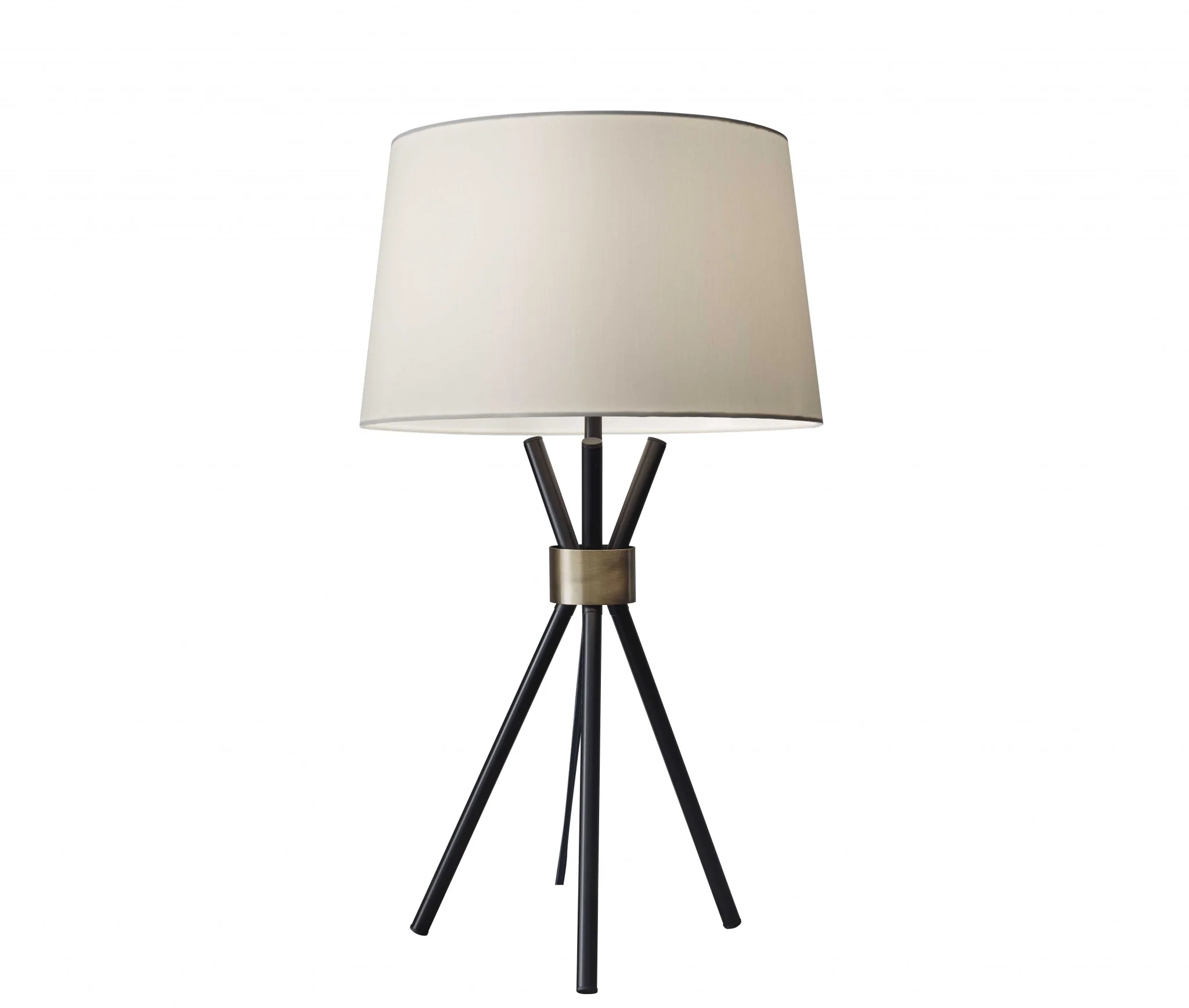 Black Metal Tripod Leg with Antique Brass Accent Table Lamp By Homeroots - Image 2