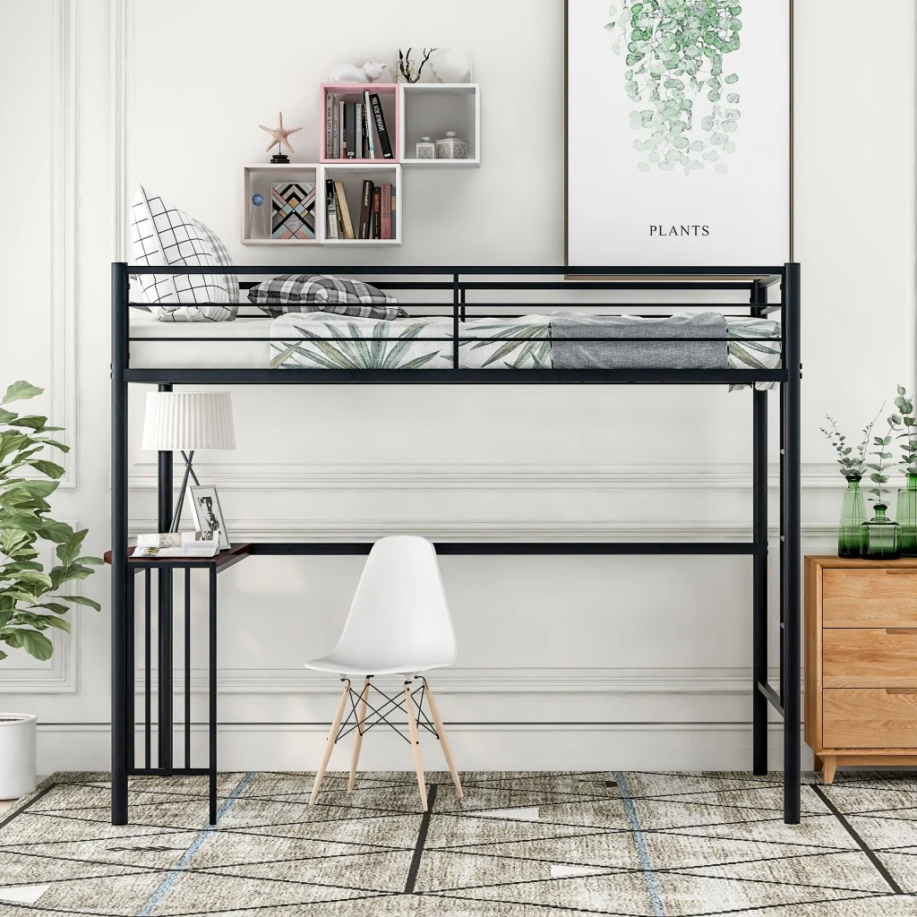 Black Metal Twin Size Loft Bed With Desk By Homeroots - 404072 - Image 2
