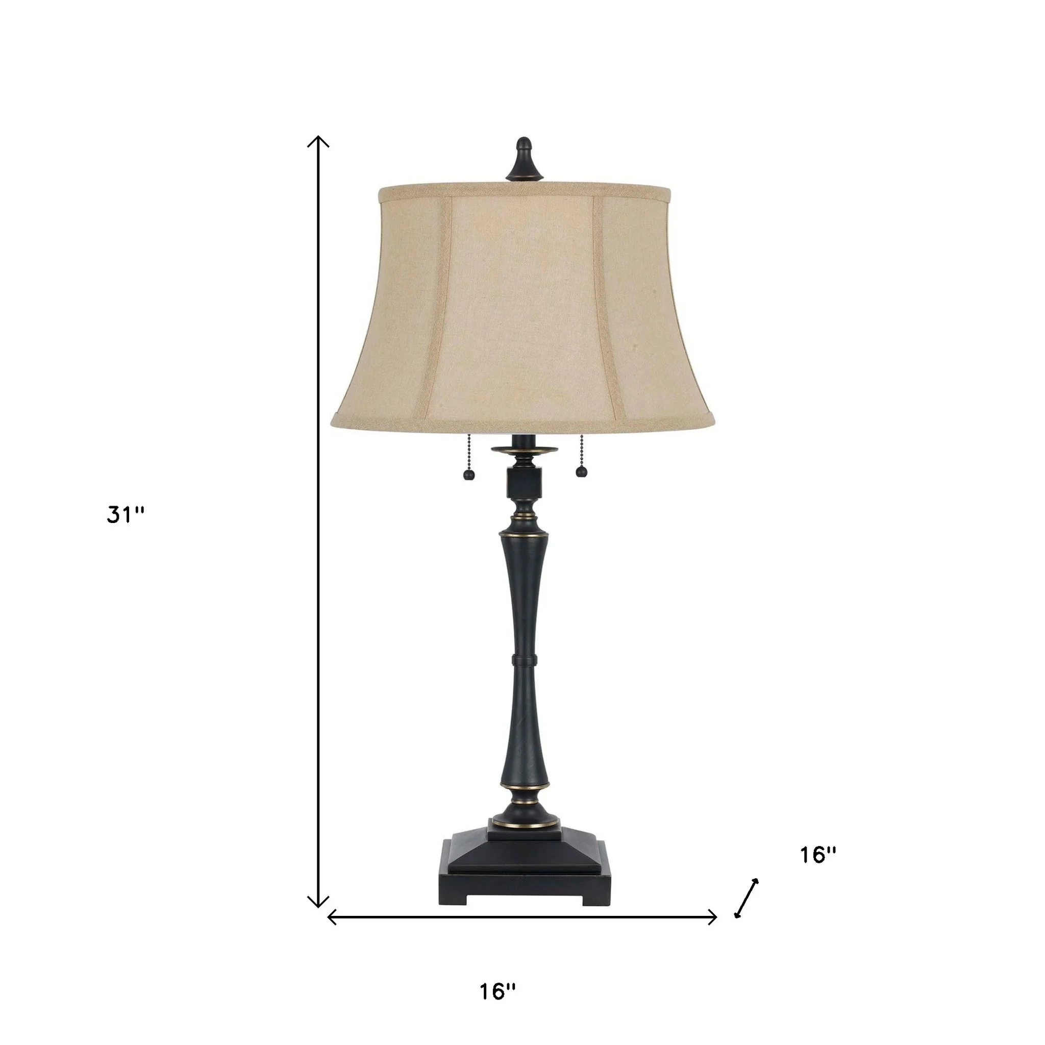 Black Metal Two Light Candlestick Table Lamp With Beige Empire Shade By Homeroots - Image 3