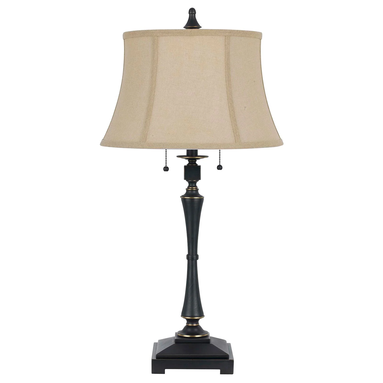 Black Metal Two Light Candlestick Table Lamp With Beige Empire Shade By Homeroots - Image 4