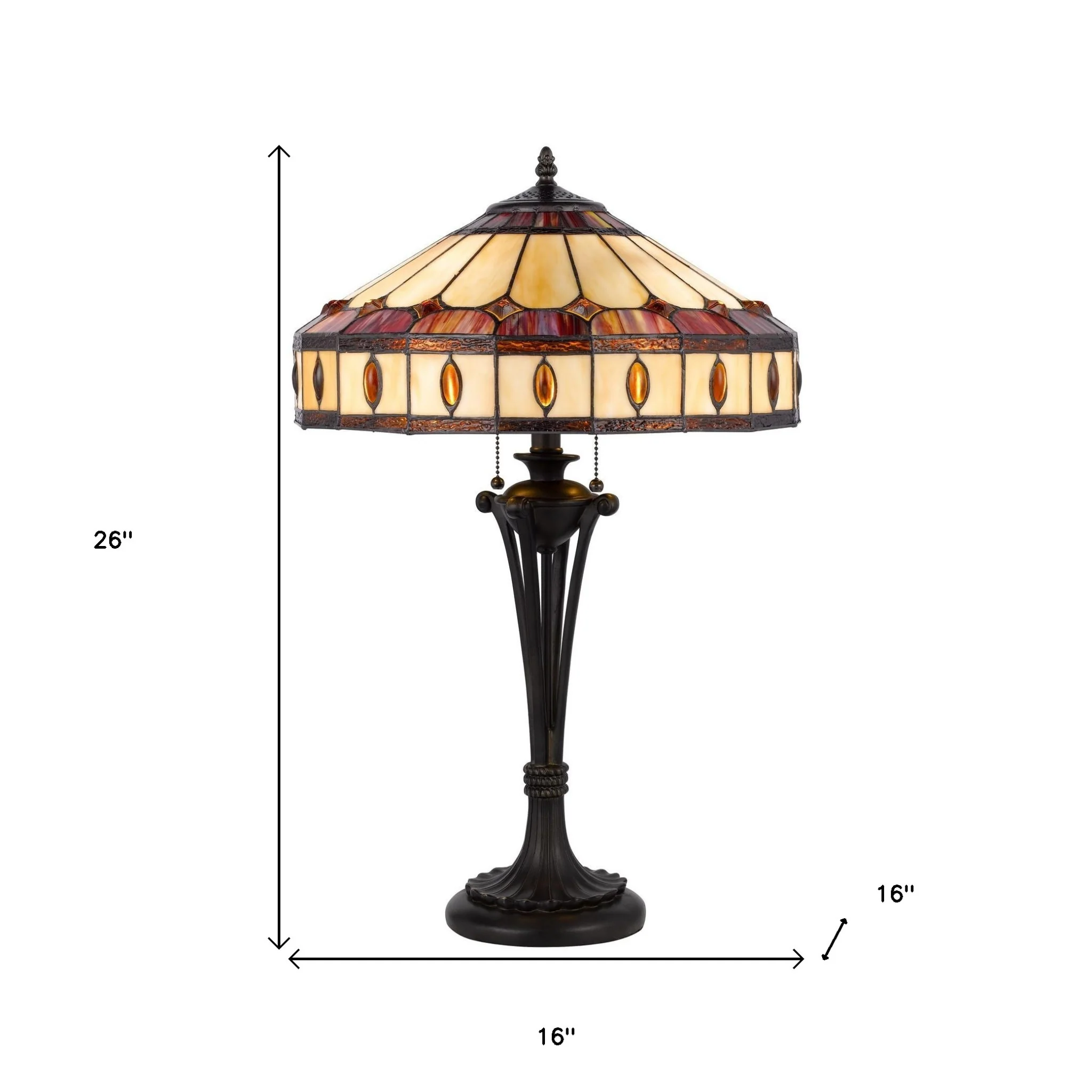 Black Metal Two Light Candlestick Table Lamp With Ivory and Red Dome Shade By Homeroots - Image 4