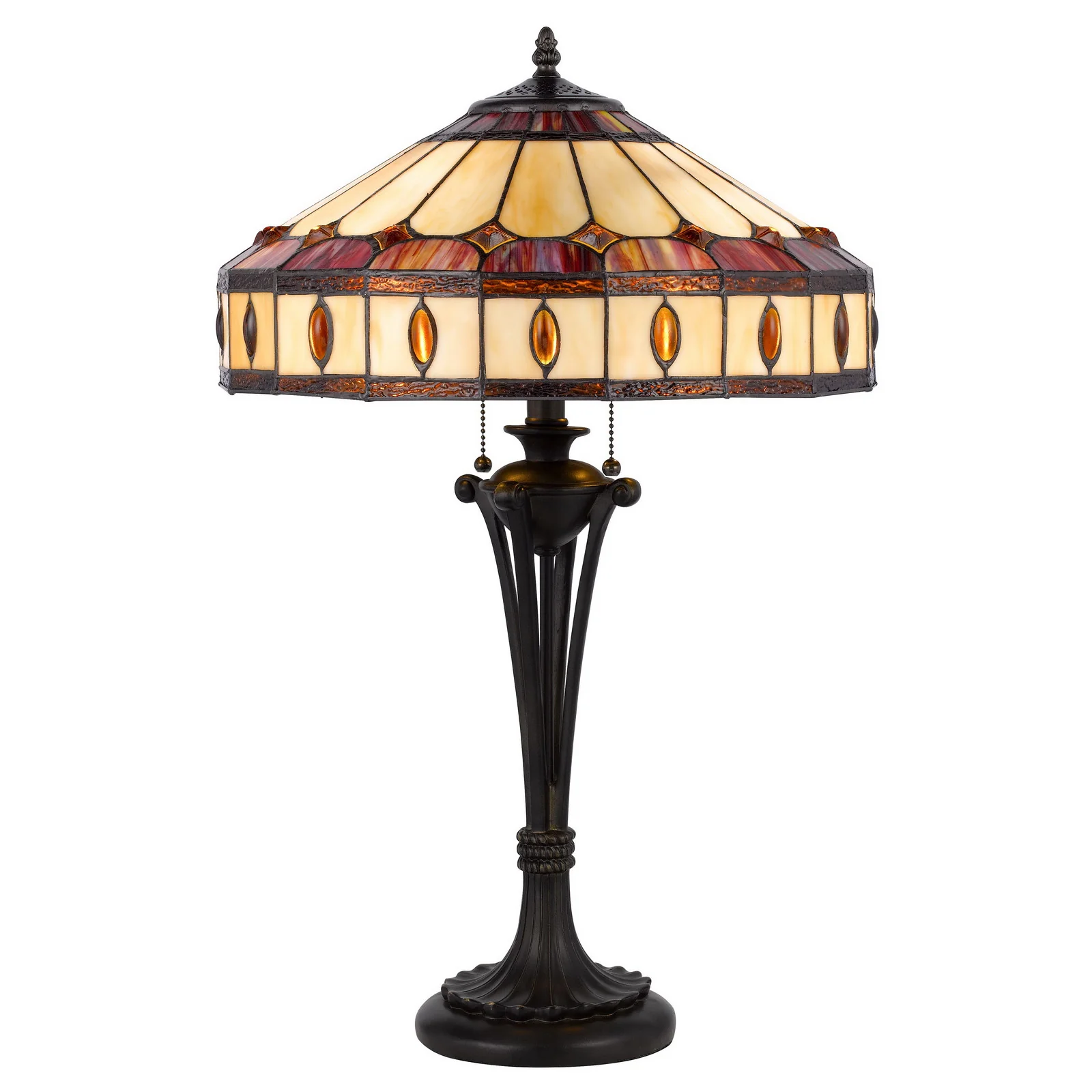 Black Metal Two Light Candlestick Table Lamp With Ivory and Red Dome Shade By Homeroots - Image 6