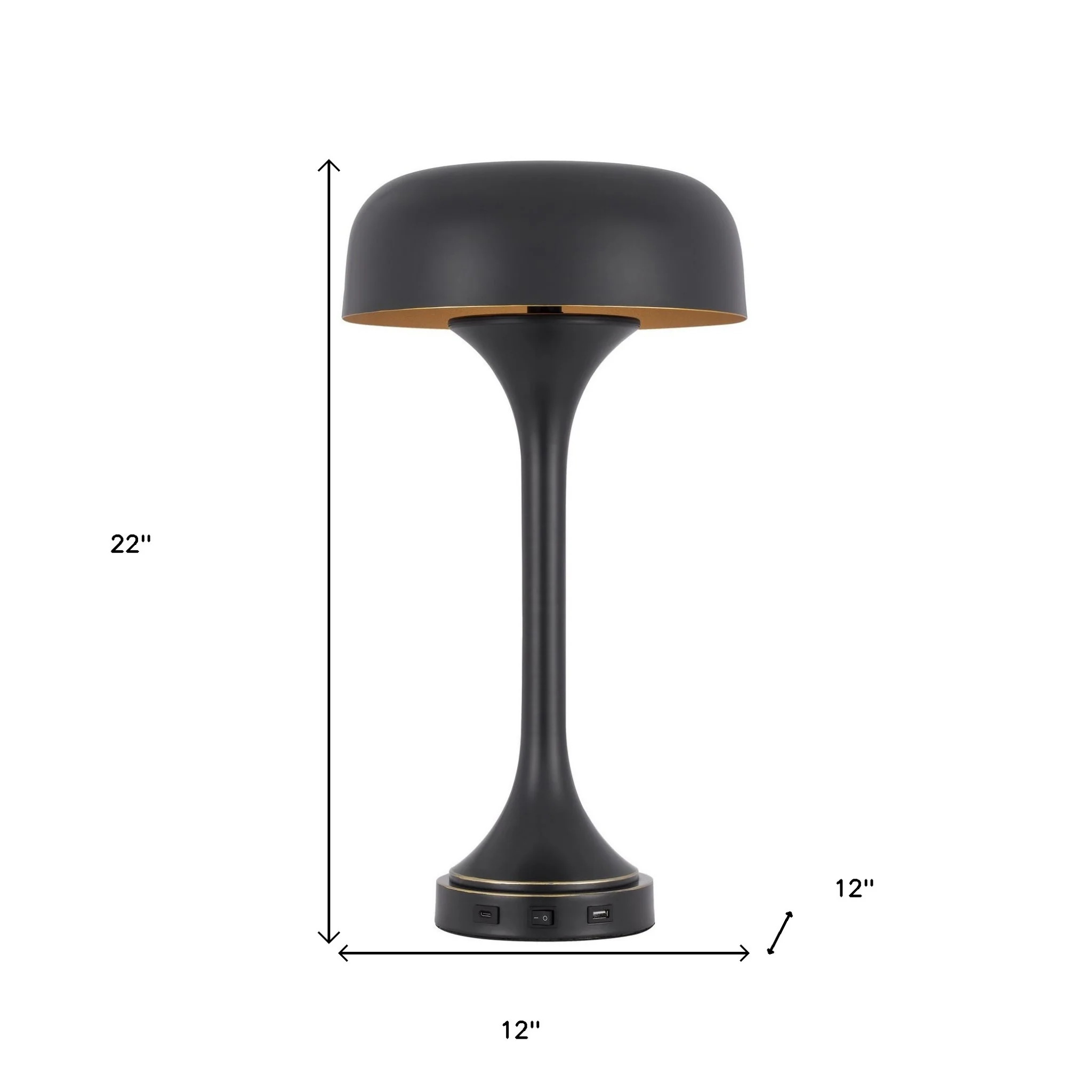 Black Metal Two Light Novelty USB Table Lamp With Black Dome Shade By Homeroots - Image 4