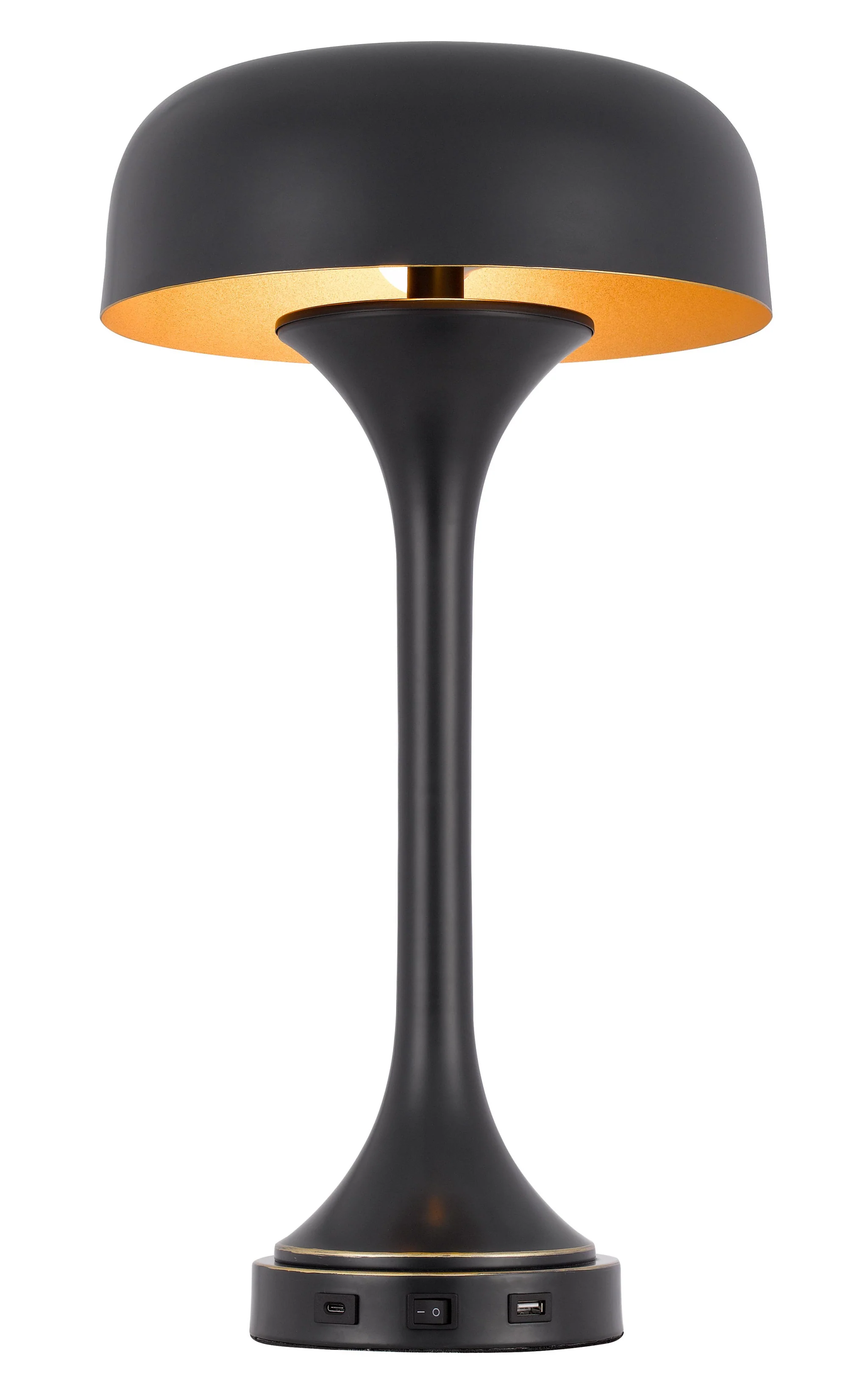 Black Metal Two Light Novelty USB Table Lamp With Black Dome Shade By Homeroots - Image 5