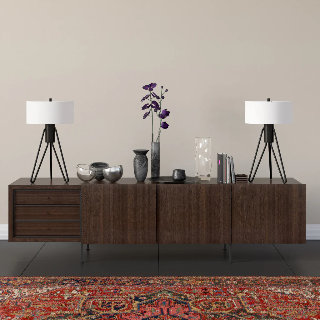 Black Metal Two Light Tripod Table Lamp With White Drum Shade By Homeroots - Image 4
