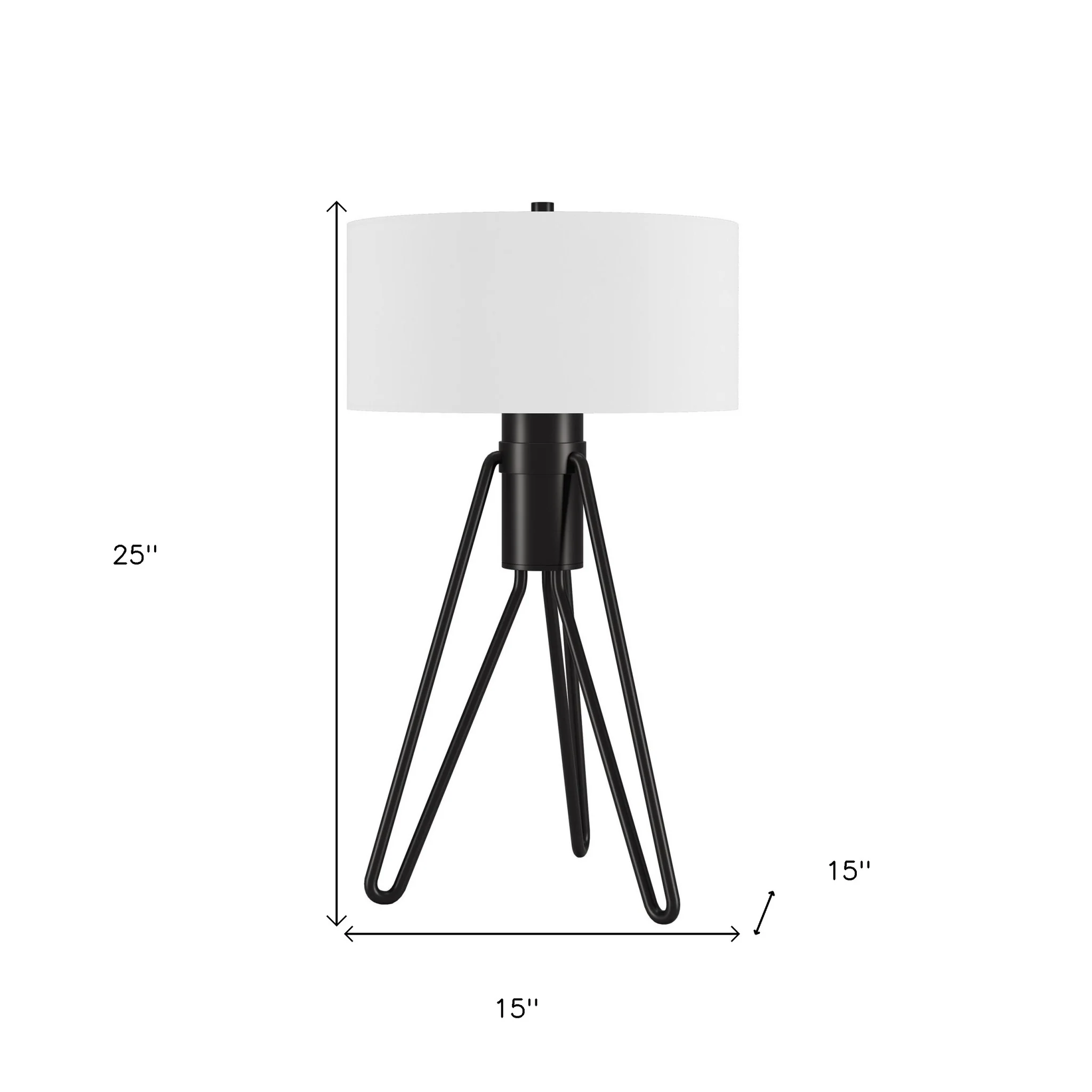 Black Metal Two Light Tripod Table Lamp With White Drum Shade By Homeroots - Image 5