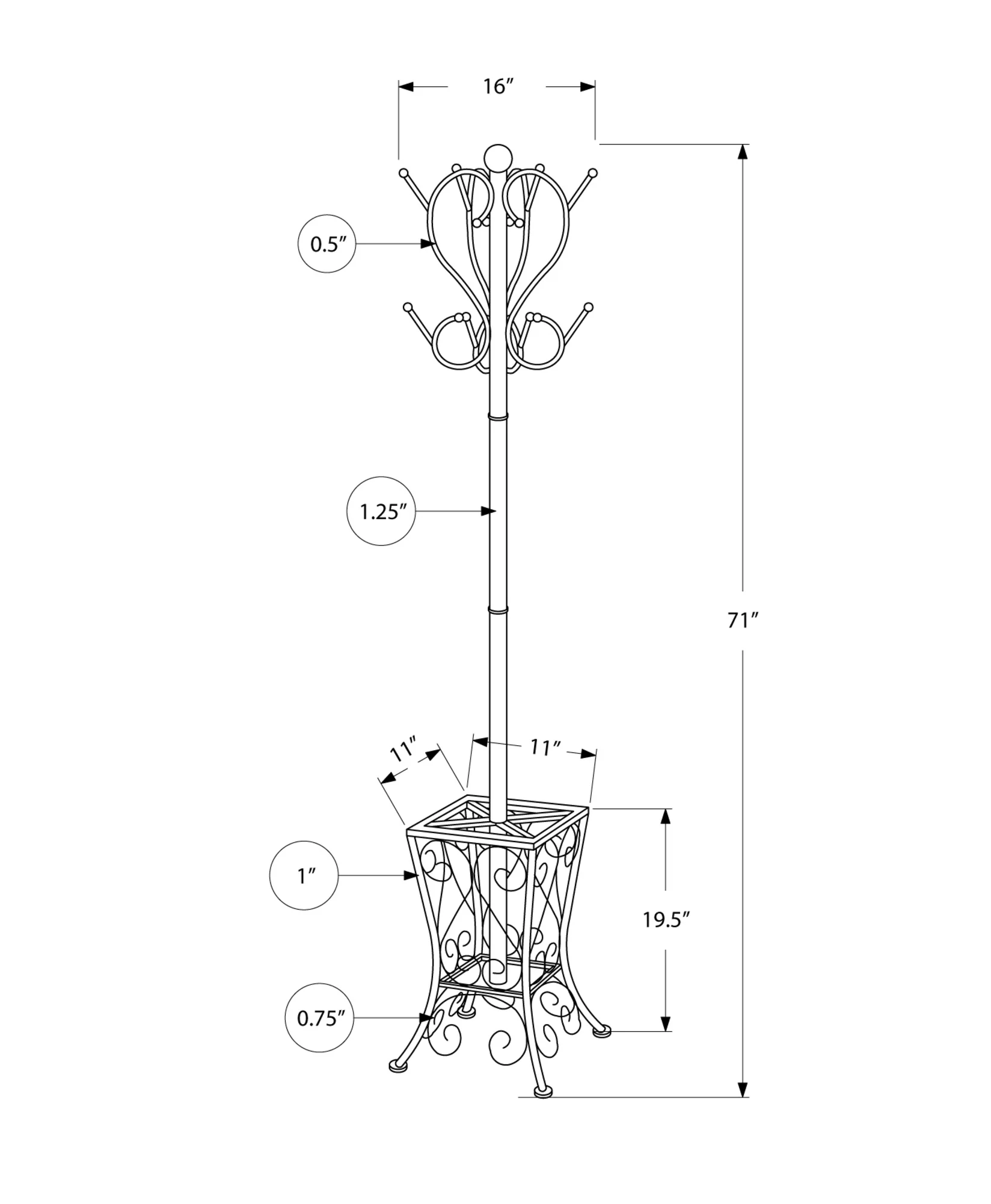 Black  Metal  Umbrella Holder Coat Rack By Homeroots - Image 3