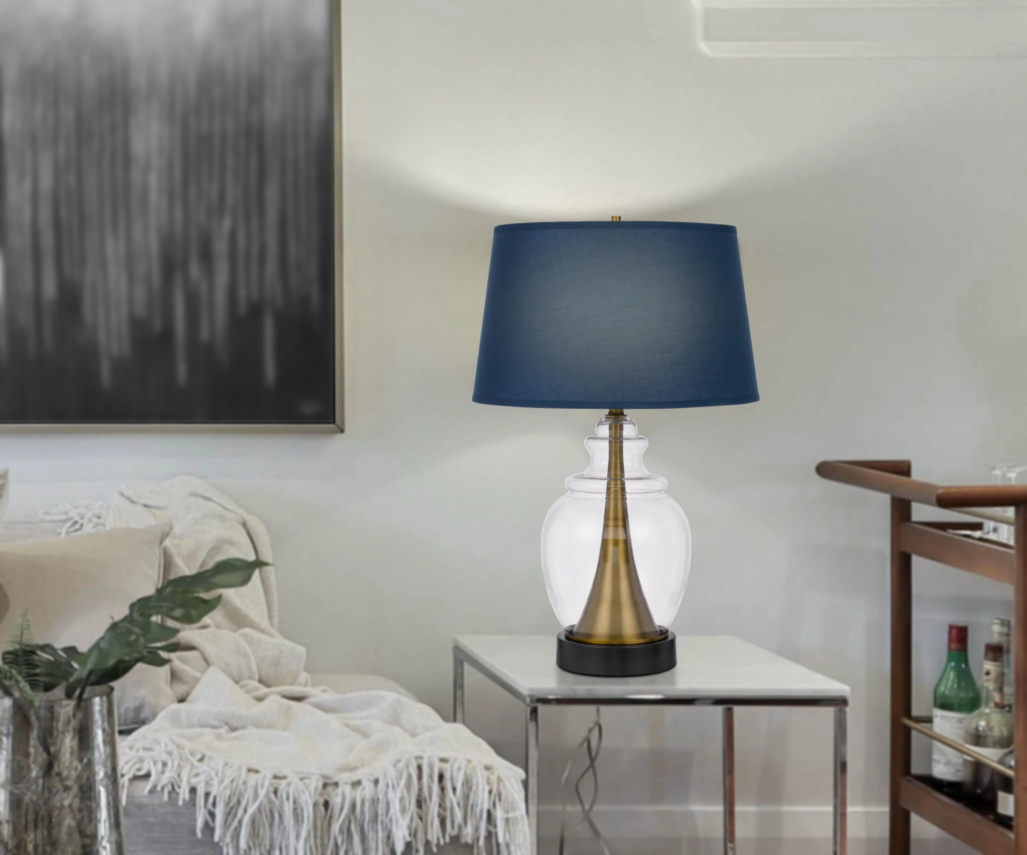 Black Metal Urn Table Lamp With Navy Blue Empire Shade By Homeroots - Image 4