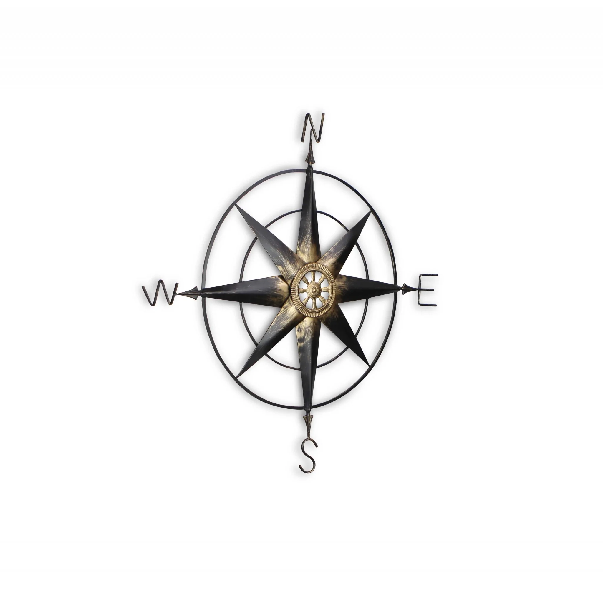 Black Metal Wall Decor Compass with Gold Center Accents By Homeroots - Image 2