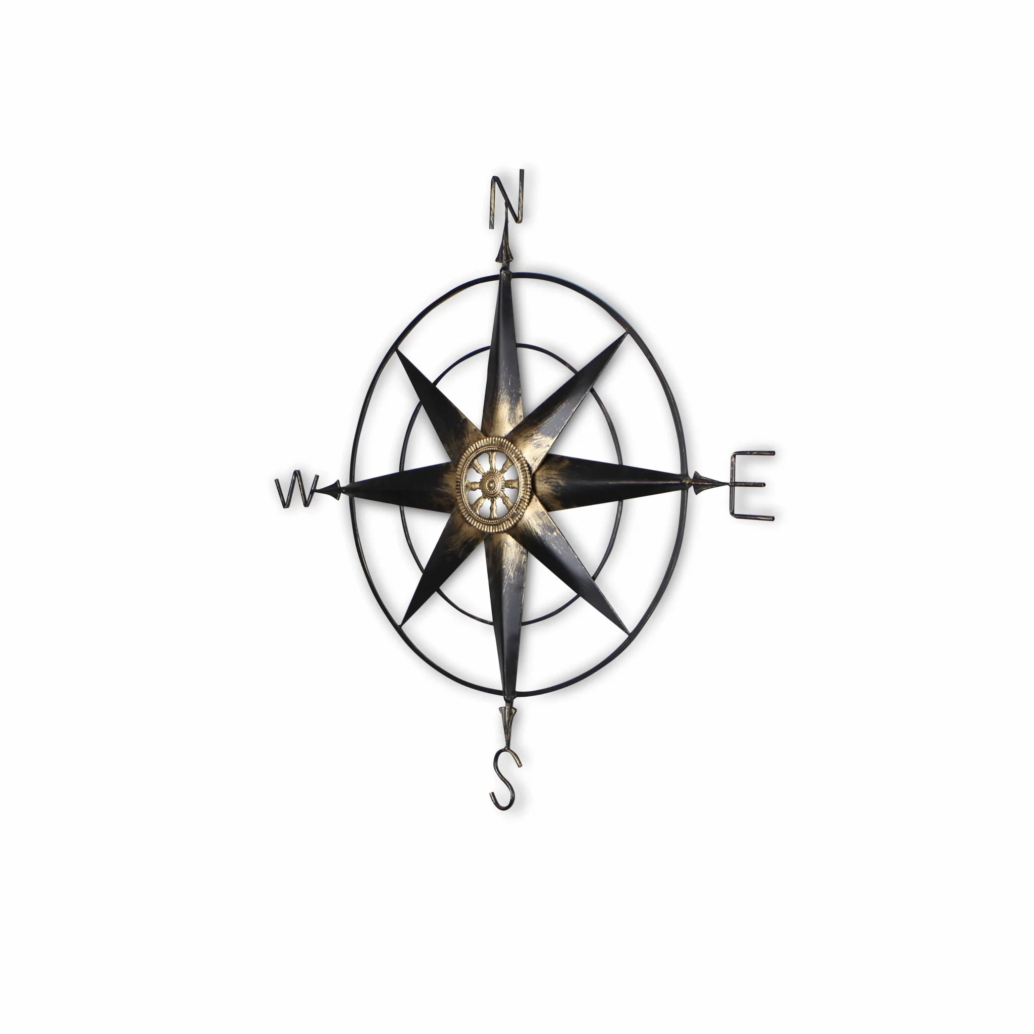 Black Metal Wall Decor Compass with Gold Center Accents By Homeroots - Image 3